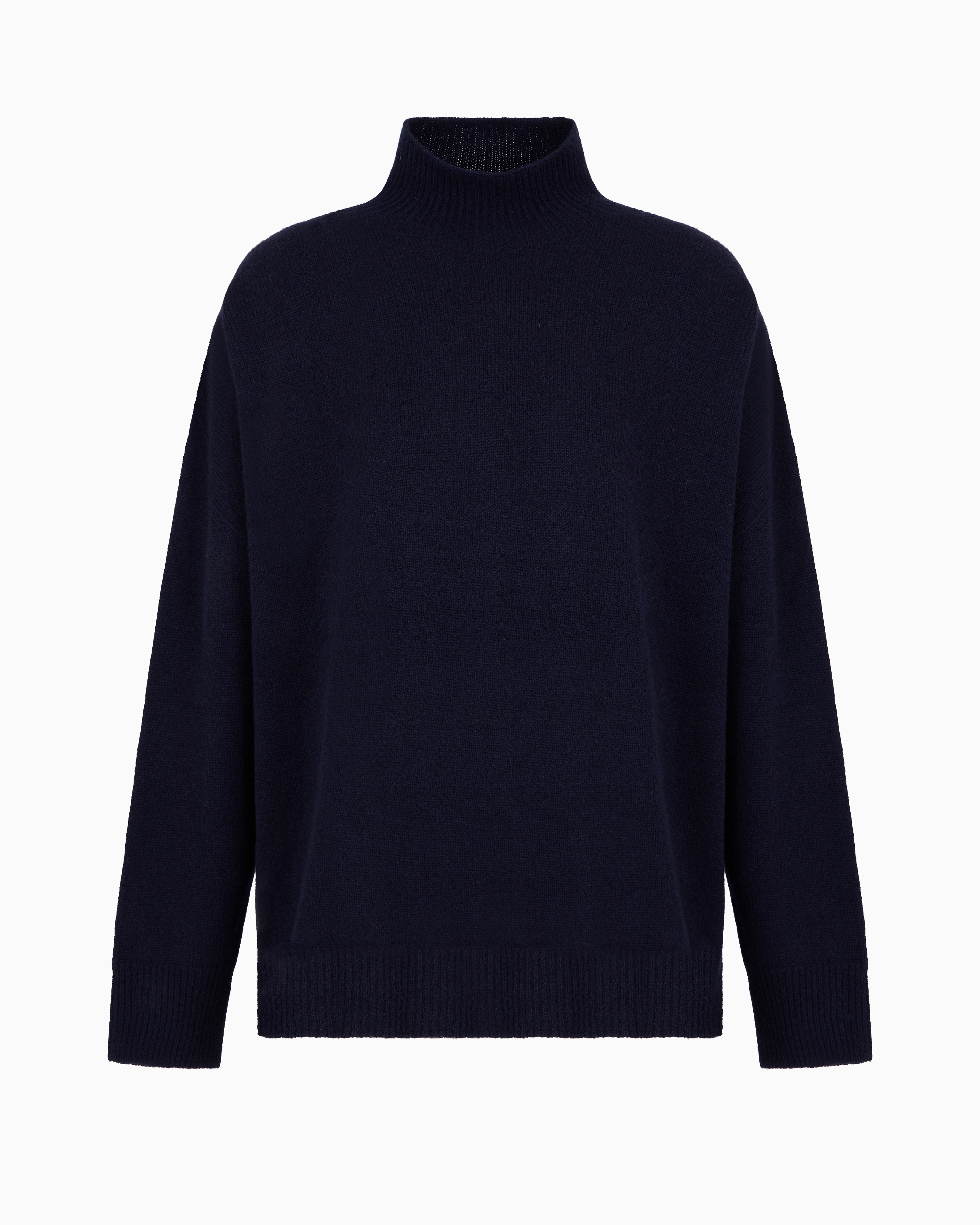 Emporio Armani Icon Virgin Wool Mock-neck Jumper With A Plated Check Motif In Navy Blue