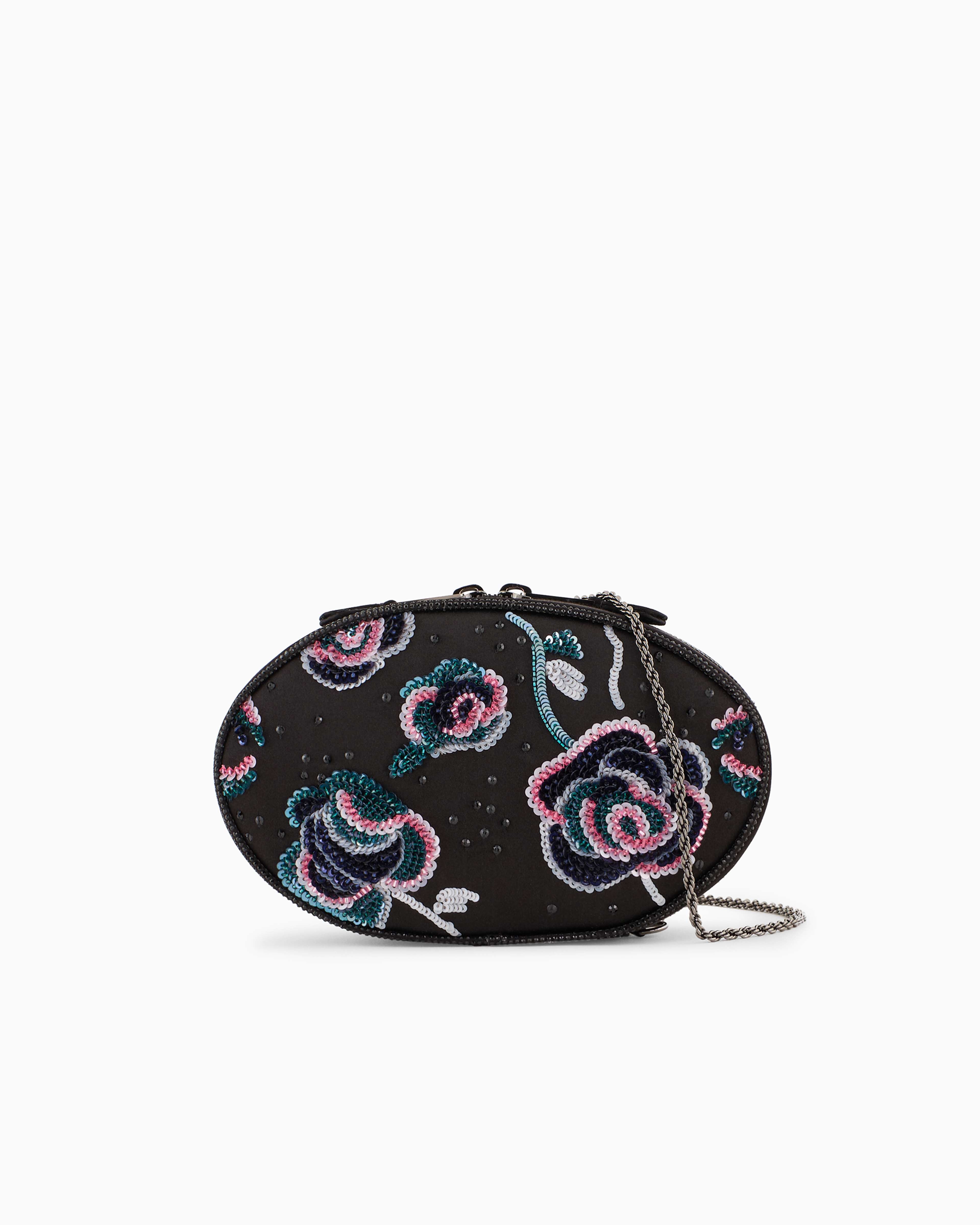 Giorgio Armani Satin Round Clutch Bag With Floral Embroidery In Patterned