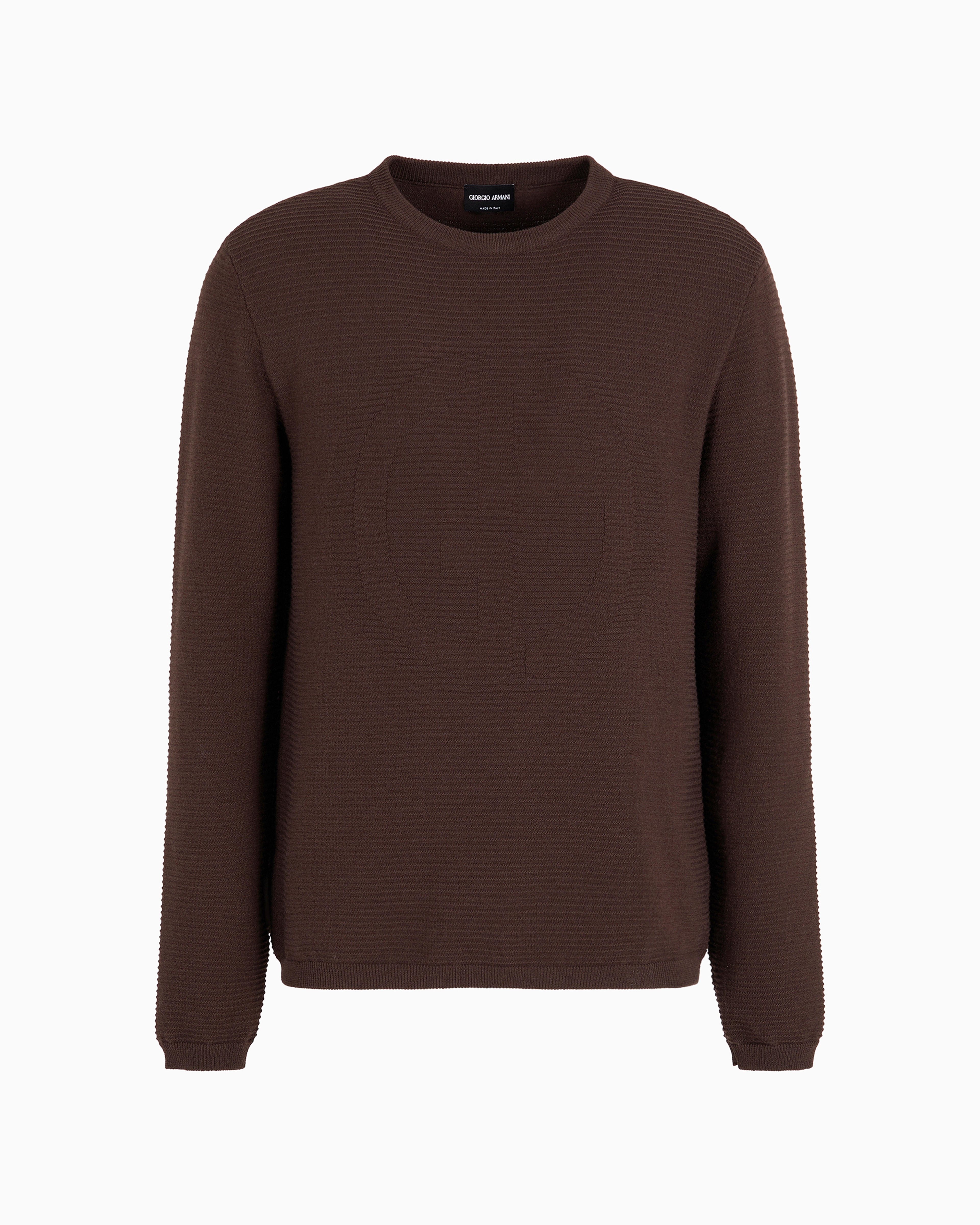 Giorgio Armani Official Store Virgin-wool Blend Crew-neck Jumper With Jacquard Logo In Cioccolato