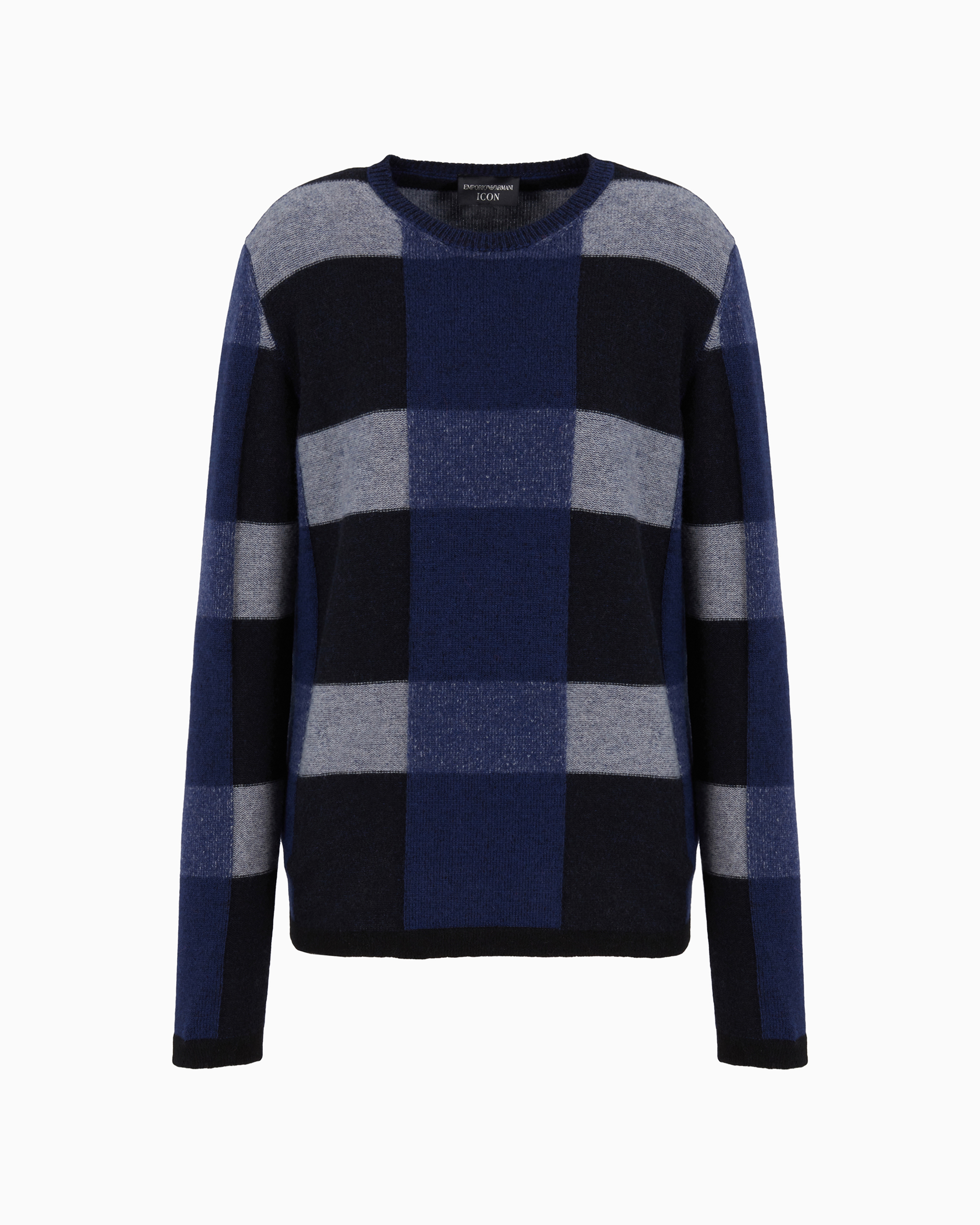 Emporio Armani Icon Virgin-wool Jumper With A Plated Check Motif In Gris