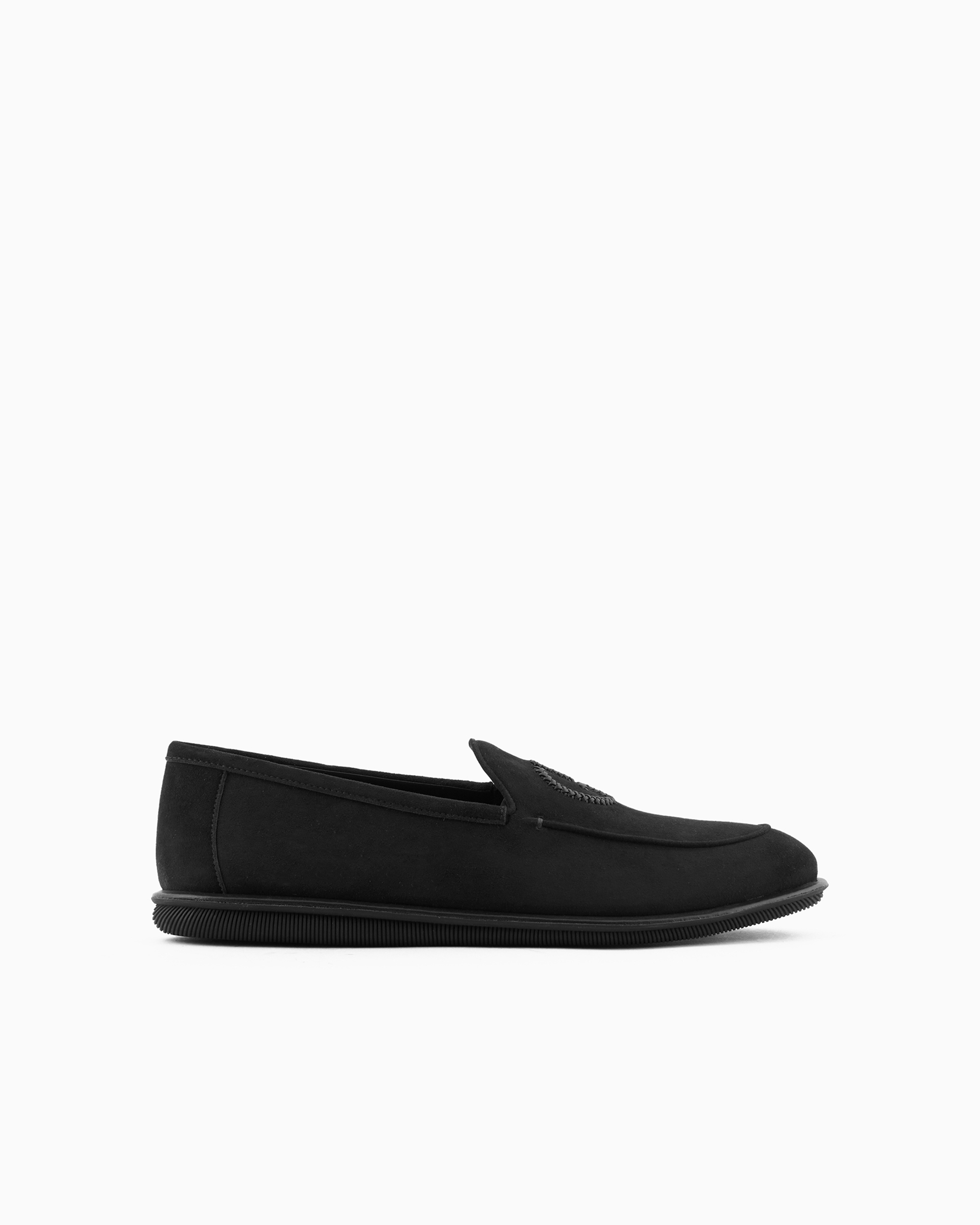 Giorgio Armani Official Store Suede Loafers With Embroidered Logo In Black