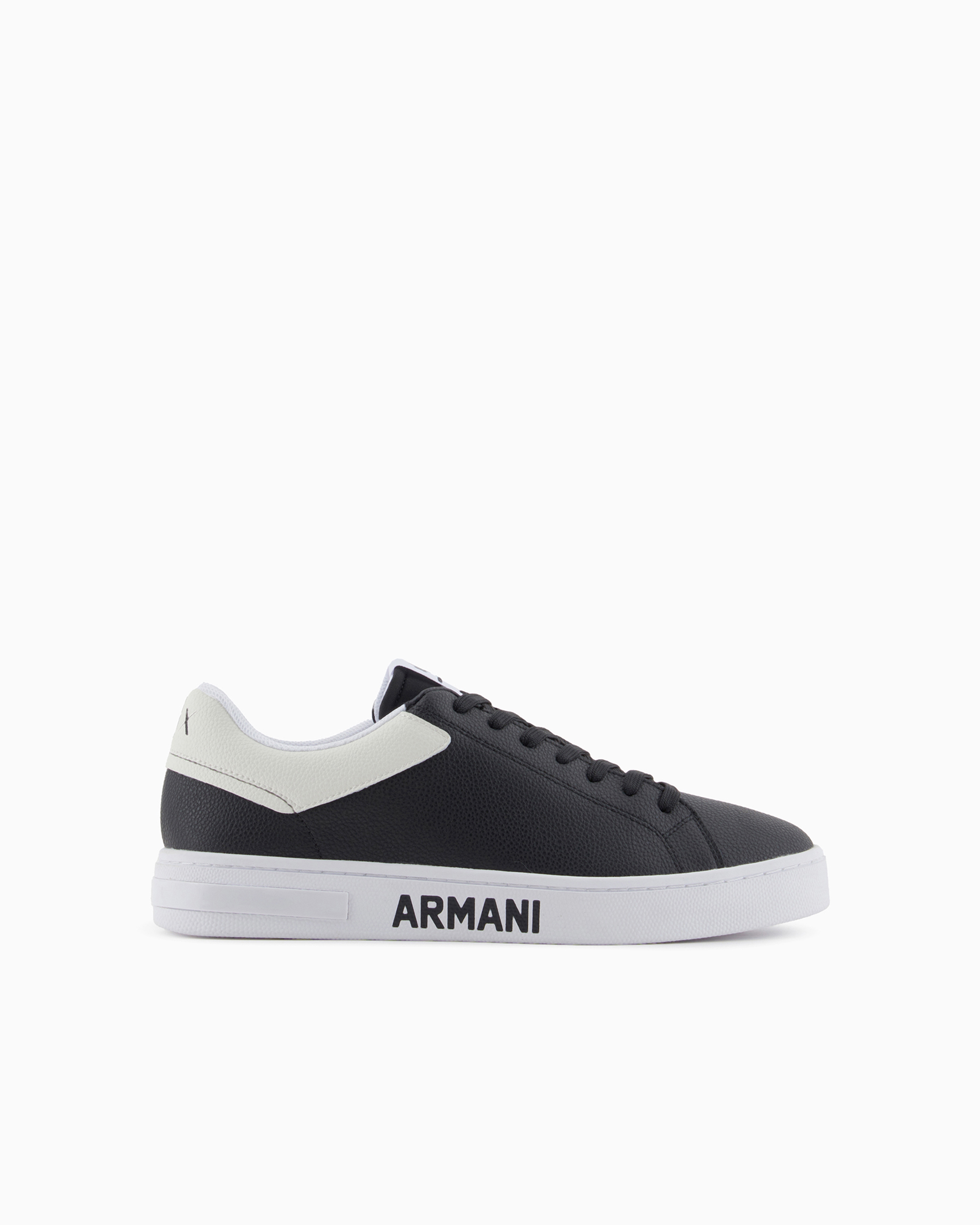 Armani Exchange Official Store Leather Sneakers With Logo On The Sole In Black