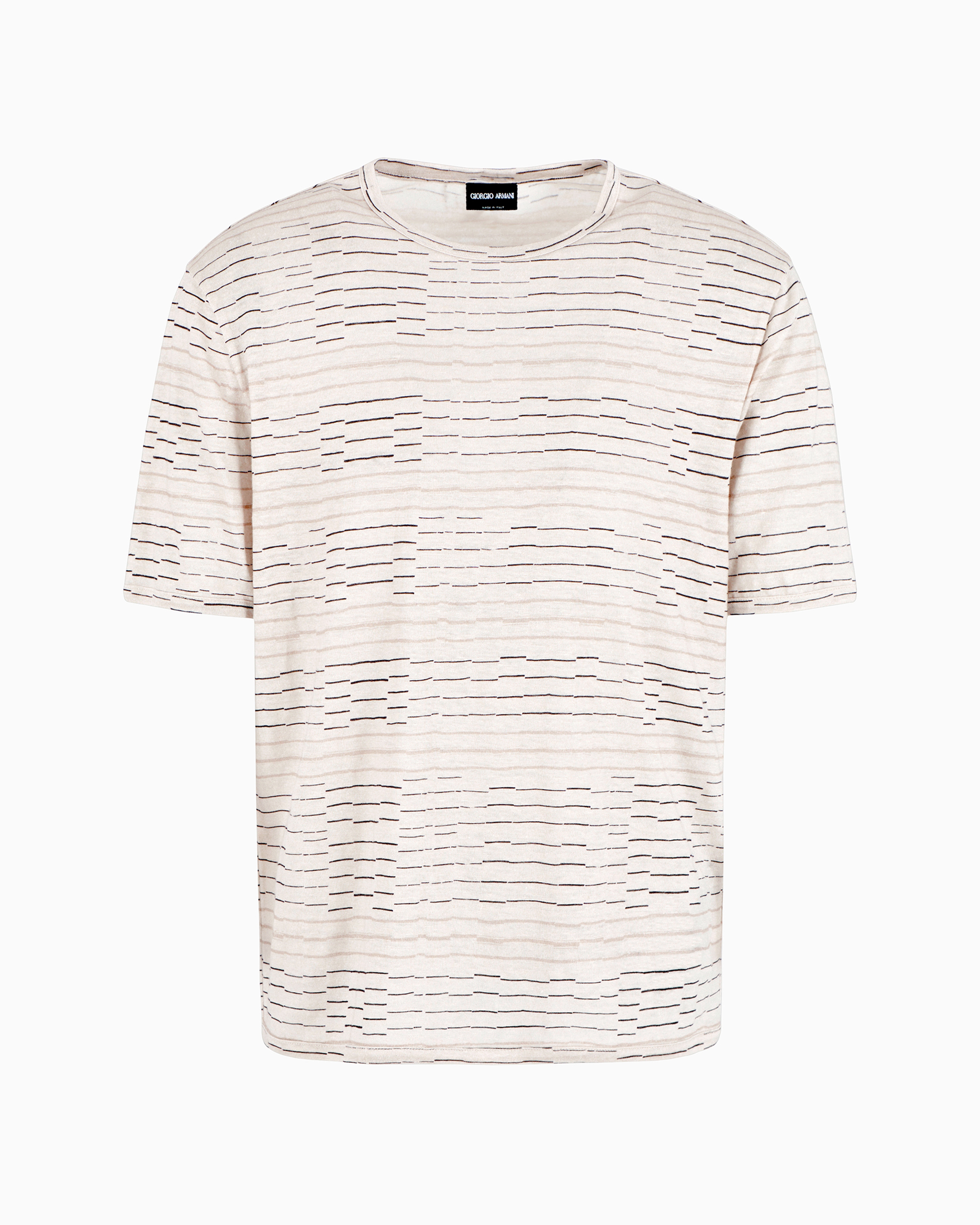 Giorgio Armani Official Store Irregular Striped Print Linen Crew-neck T-shirt In Pattern