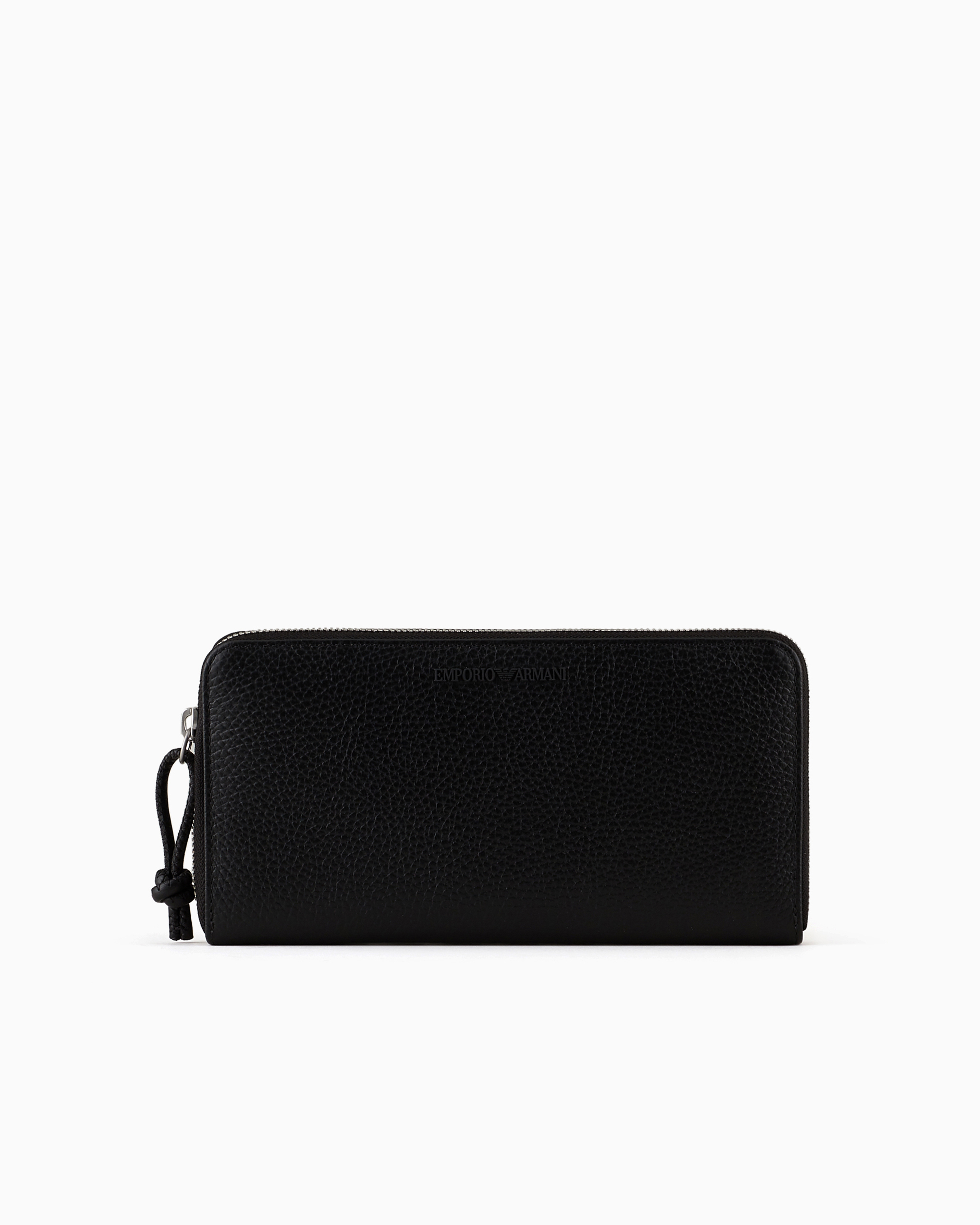 Emporio Armani Tumbled Leather Wallet With Wrap-around Zip In Black