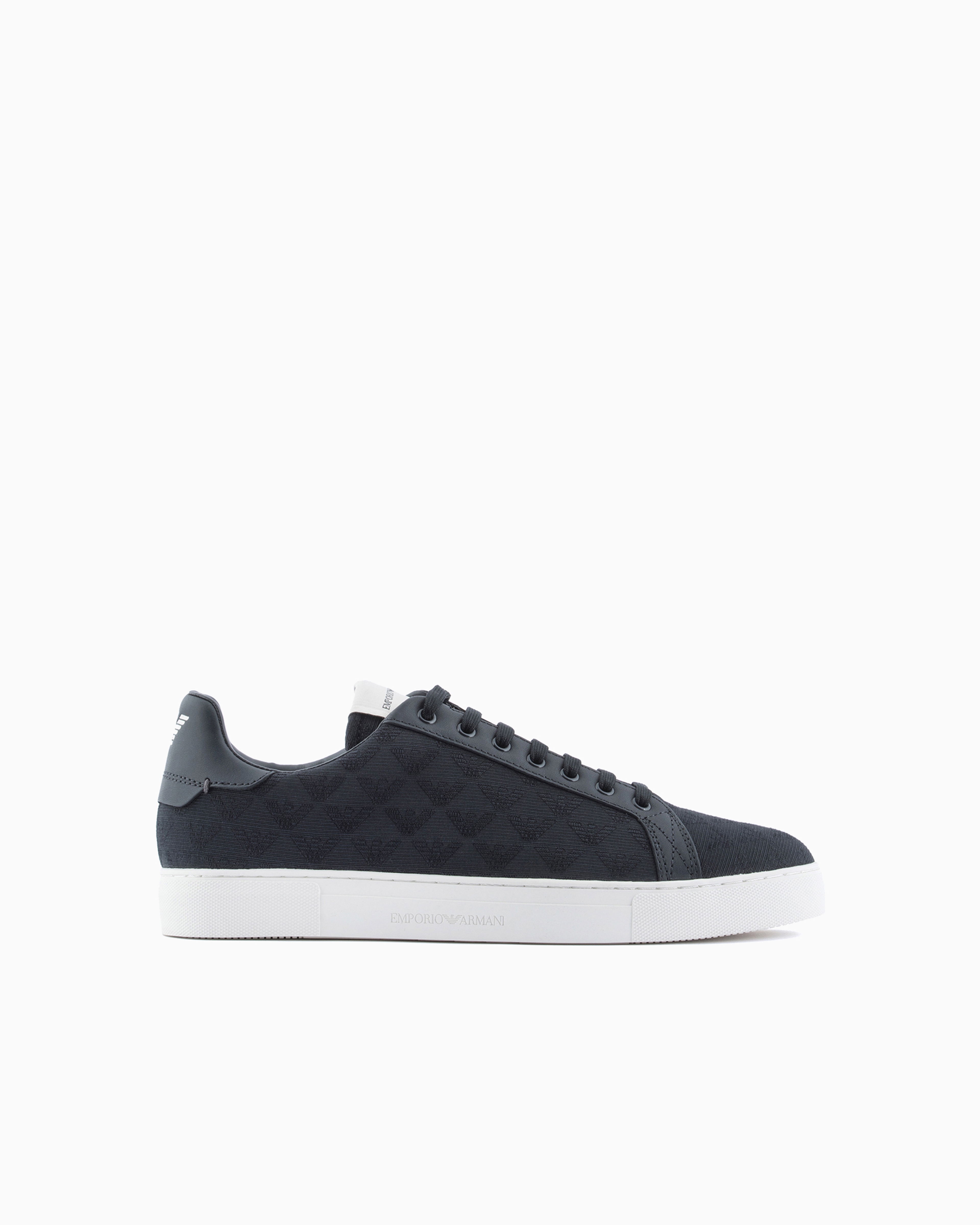 Emporio Armani Nylon Sneakers With Jacquard Monogram In Navy Blue