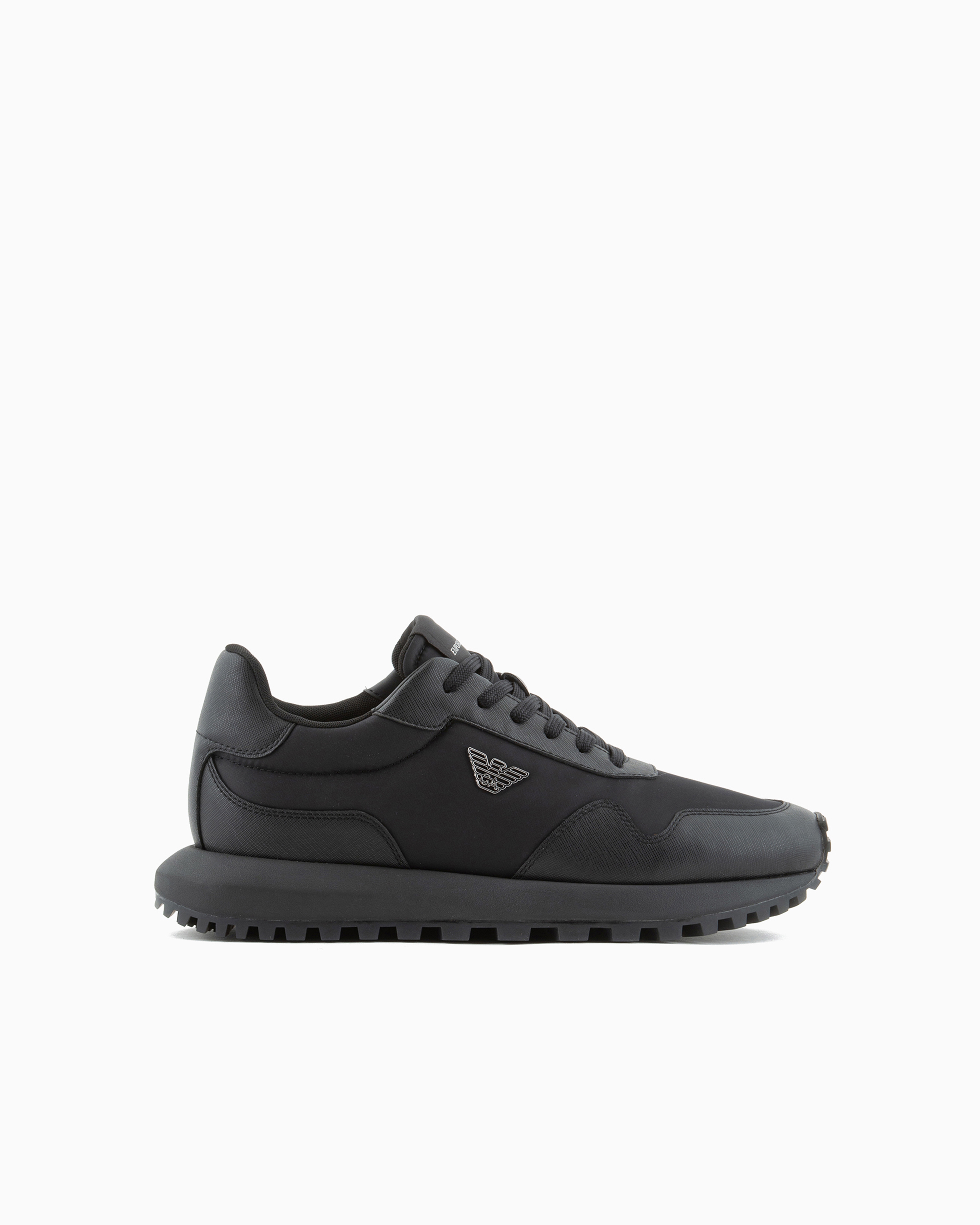 Emporio Armani Asv Recycled Nylon Sneakers With Regenerated Saffiano Details In Black