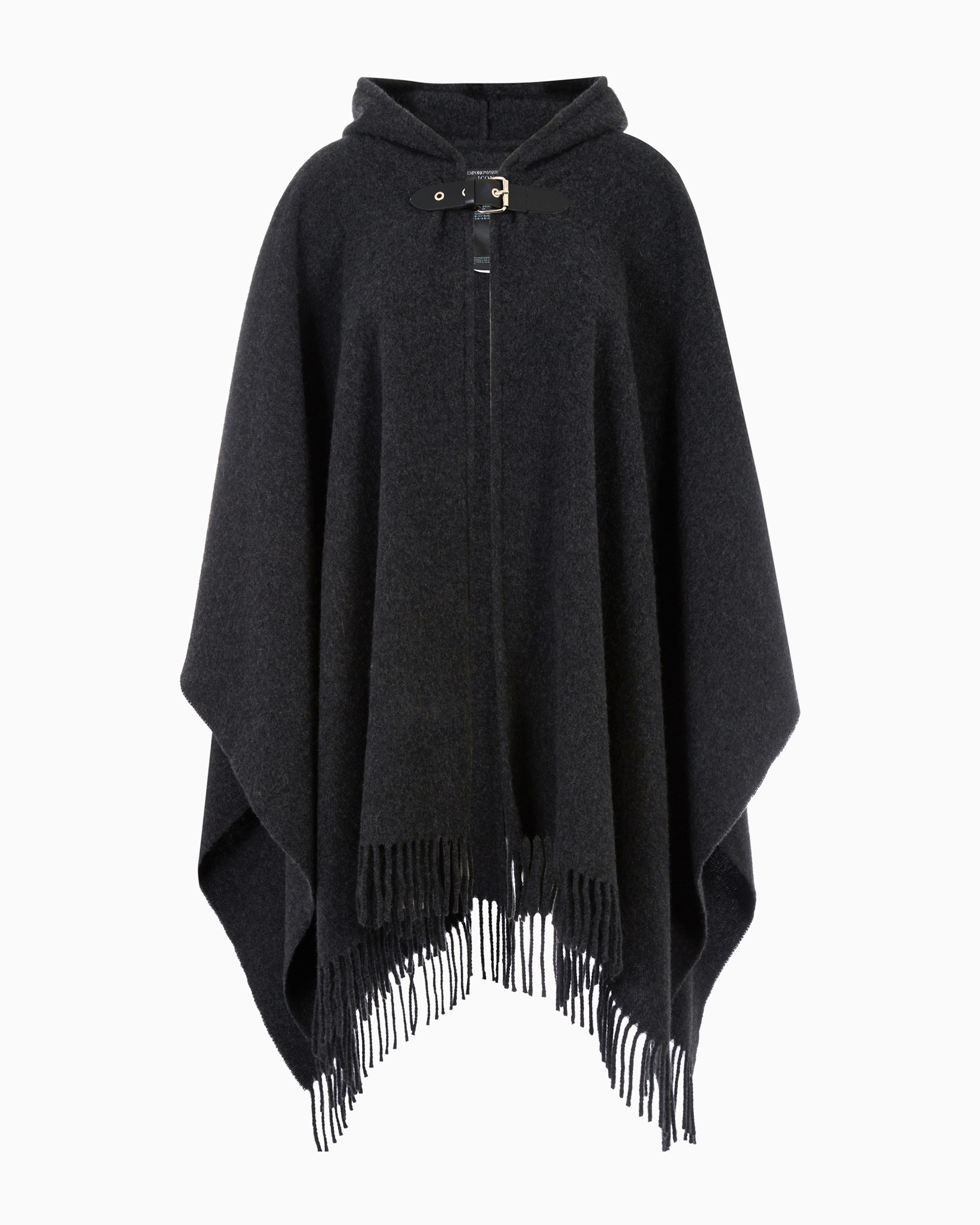 Emporio Armani Icon Pure Wool Hooded Cape In Black