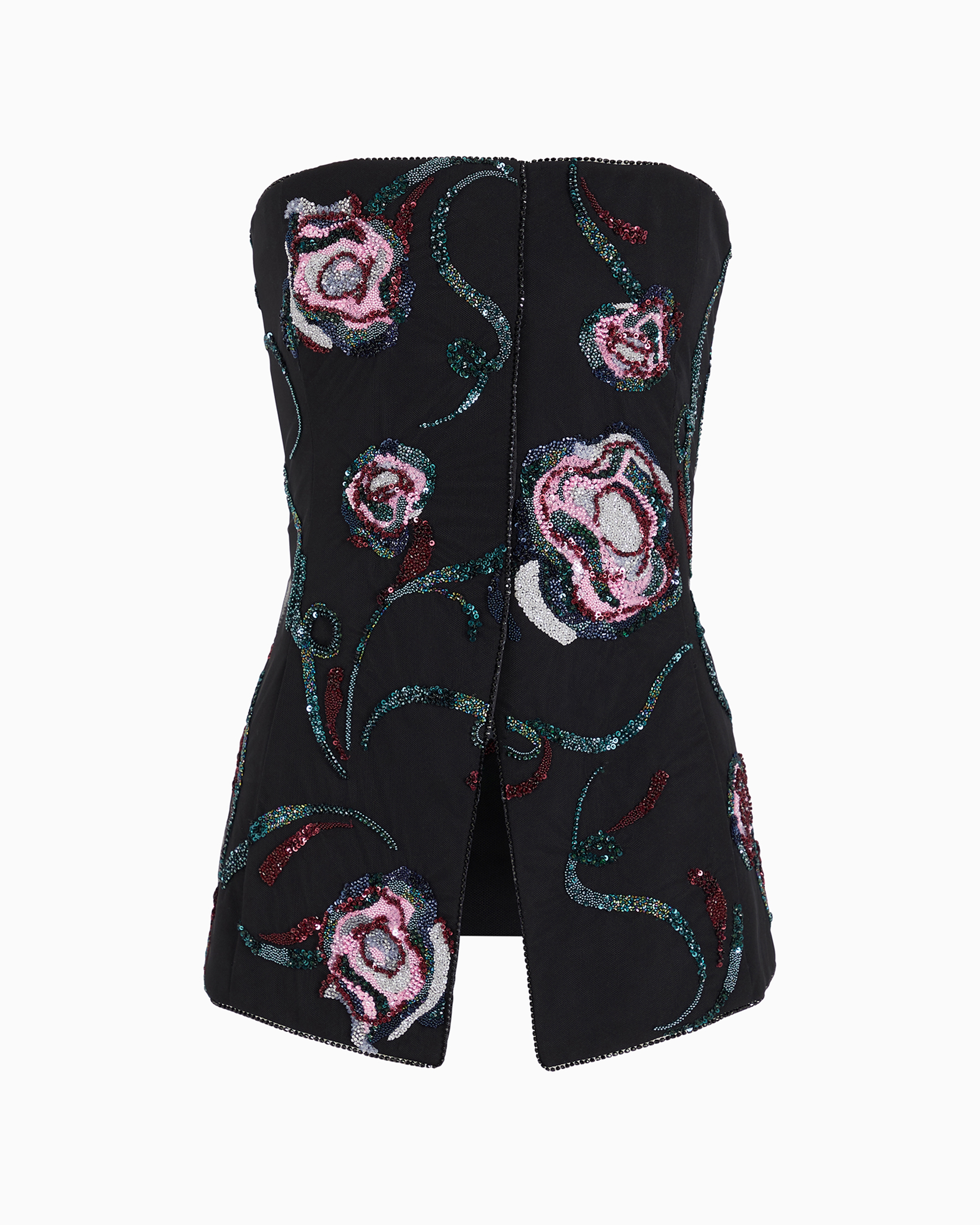 Giorgio Armani Bustier Top With All-over Floral Embroidery In Black