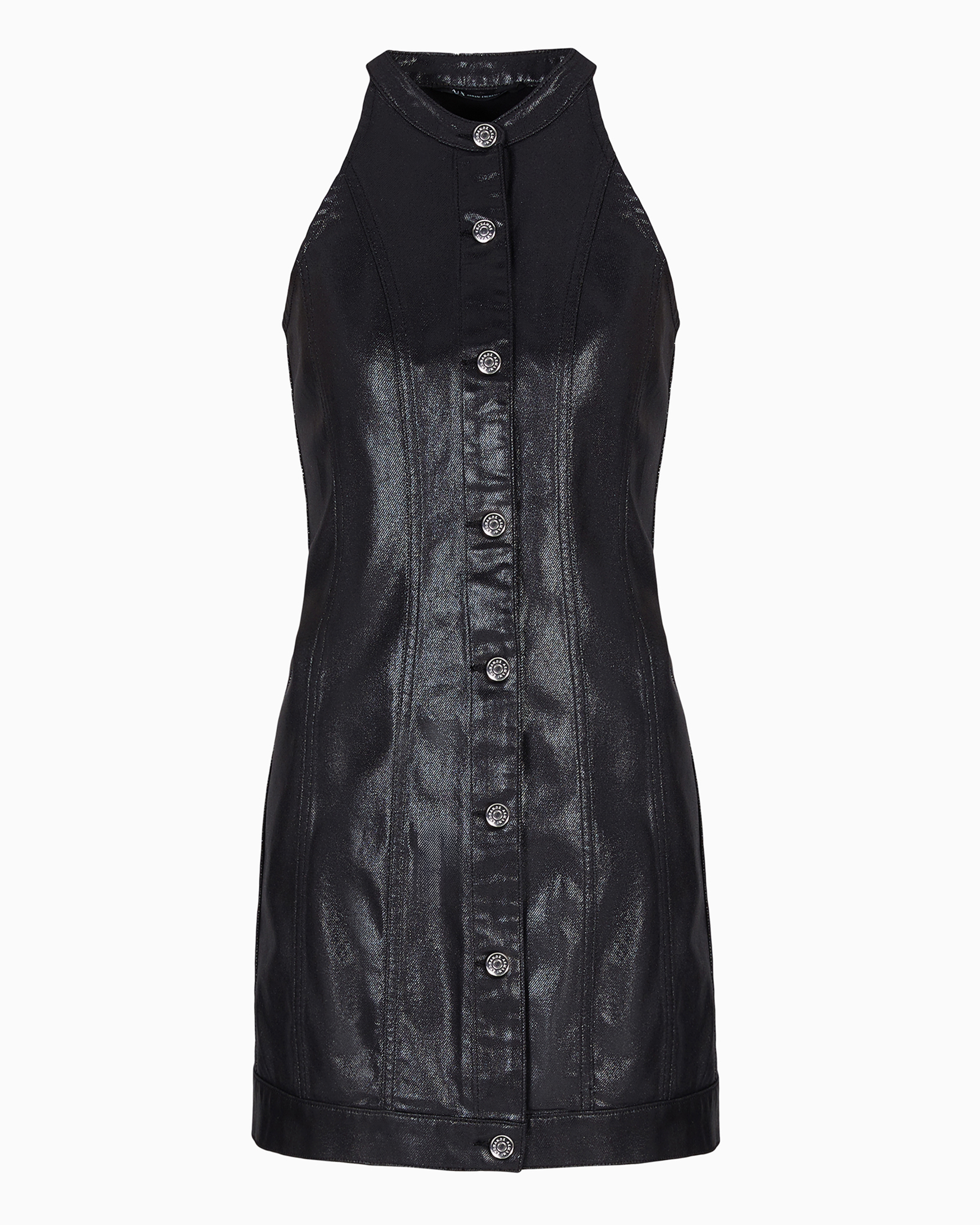 Shop Armani Exchange Short Dress In Eco Leather With Buttons In Black