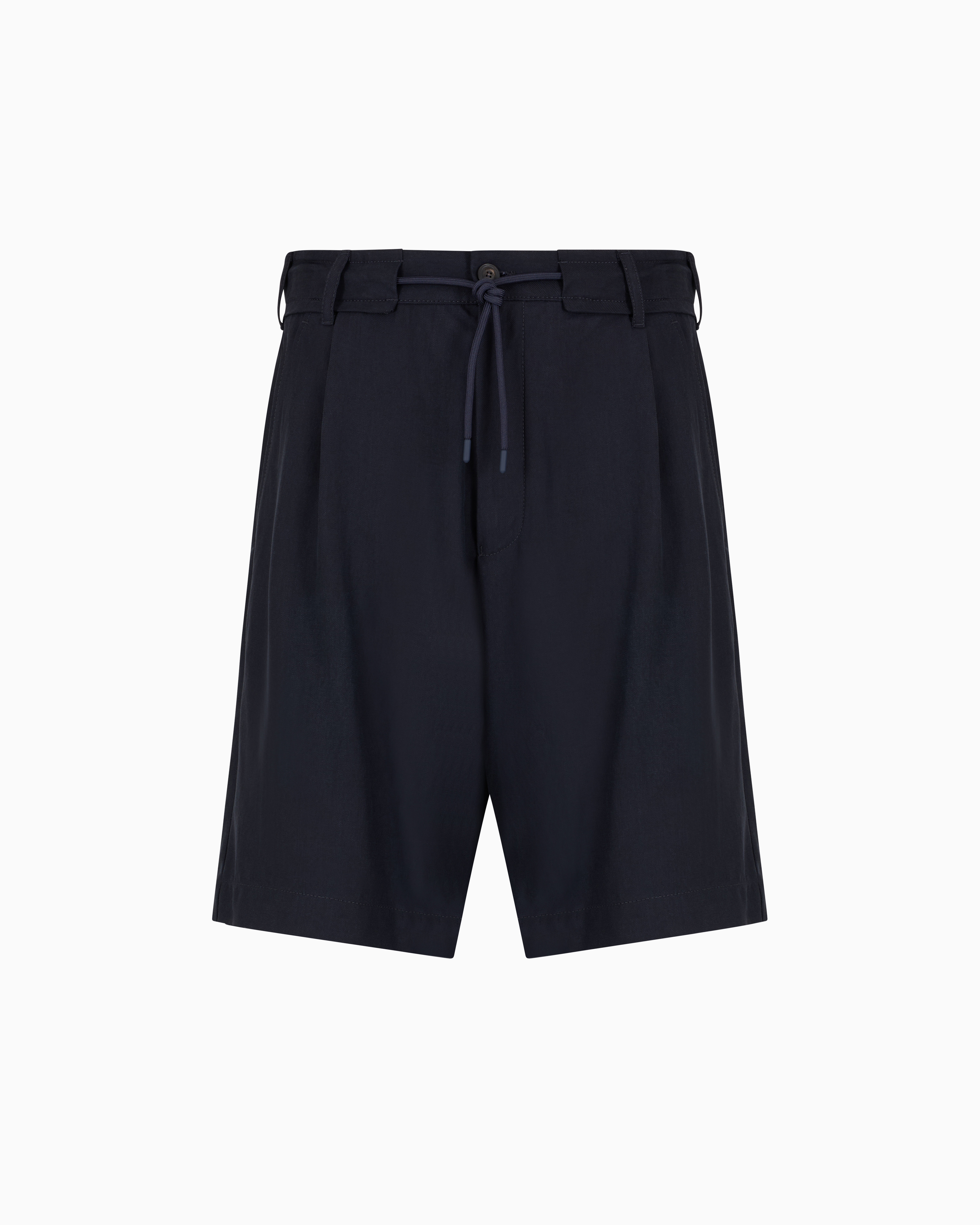Emporio Armani Textured Regular Fit Pleated Bermuda Shorts In Bleu Marine