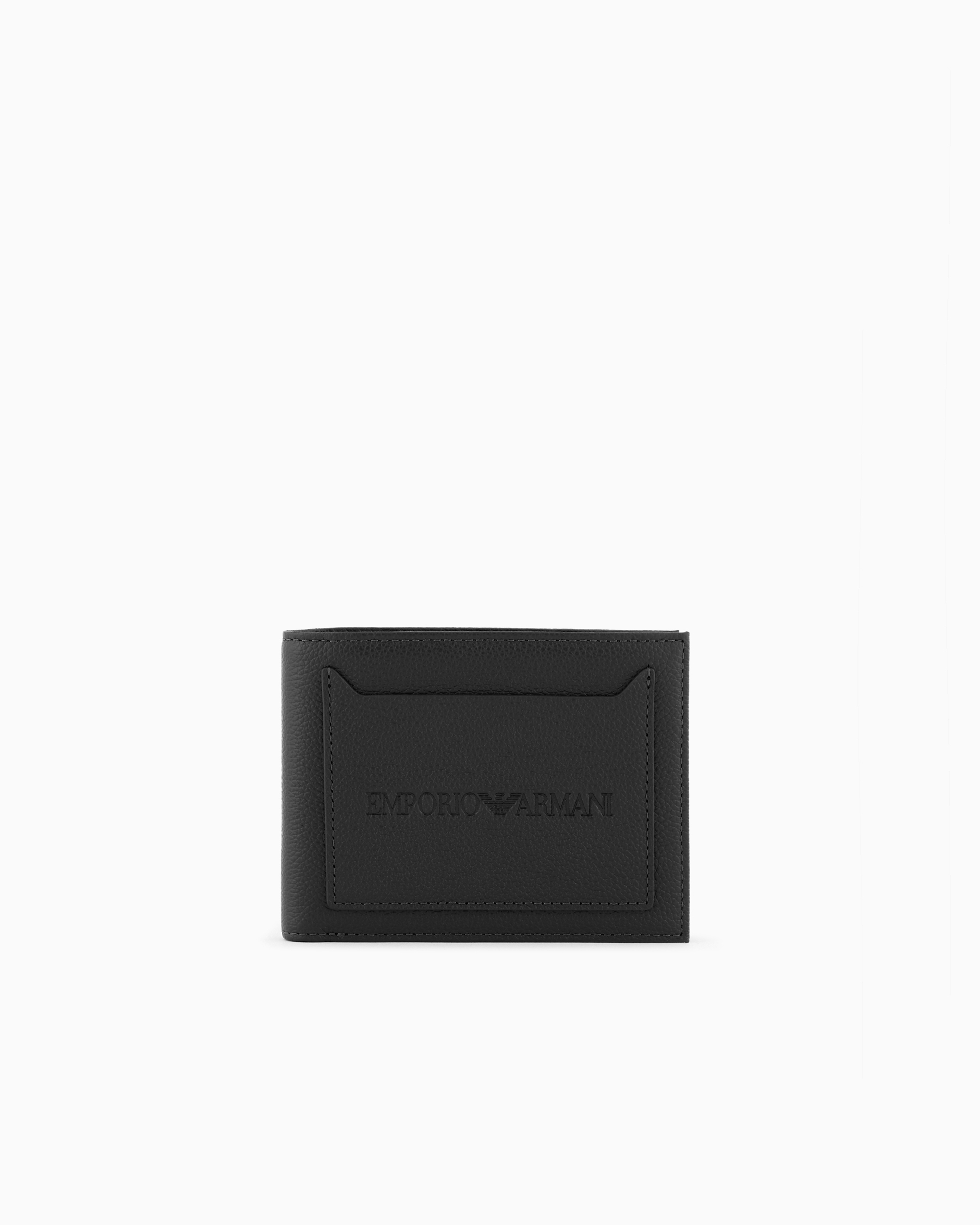 Emporio Armani Official Store Tumbled-leather Bi-fold Wallet With Outer Pocket In Black Logo