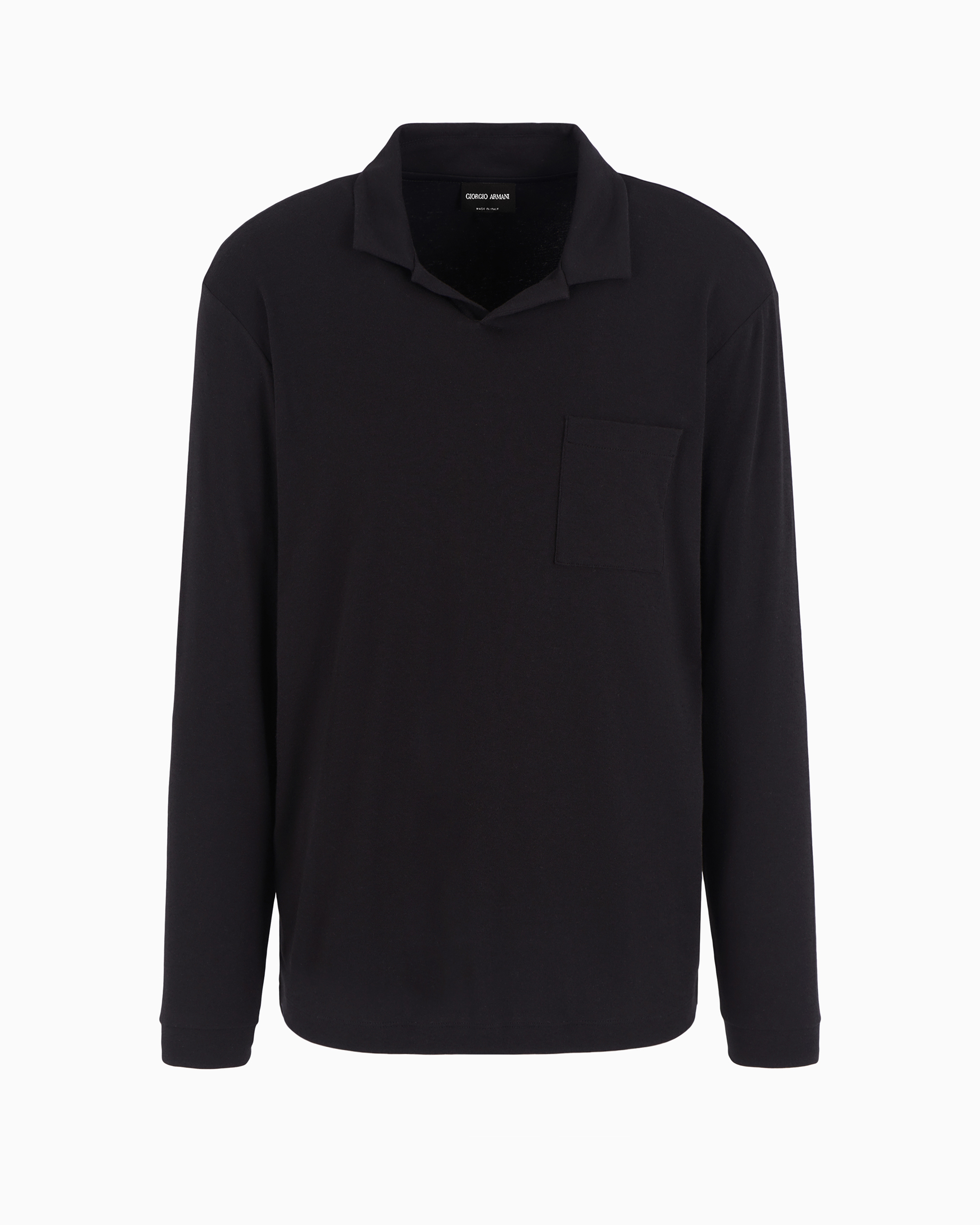 Giorgio Armani Cotton And Cashmere Jersey Long-sleeved Polo Shirt In Black