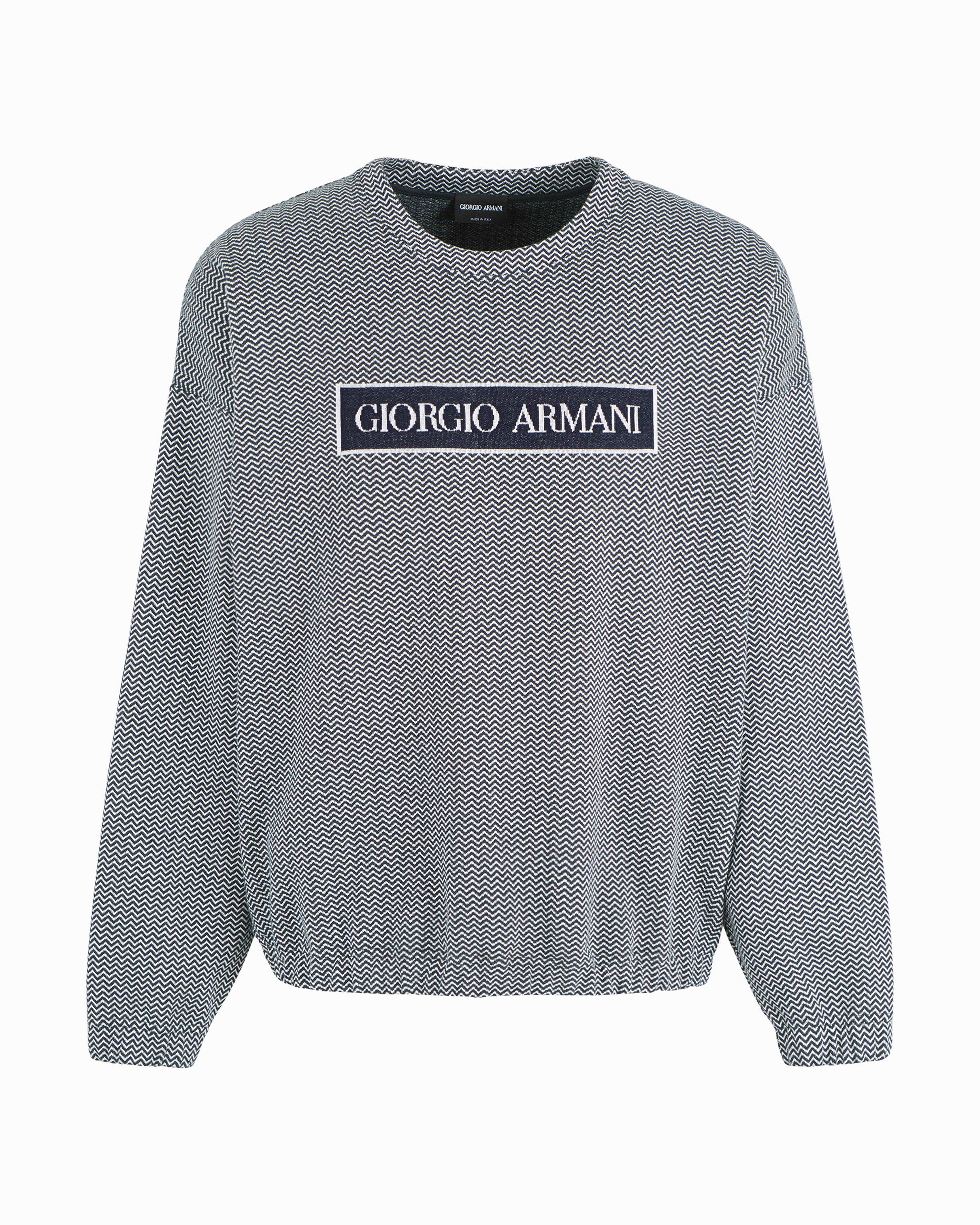 Shop Giorgio Armani Denim Collection Chevron-jacquard Cotton Sweatshirt In Patterned