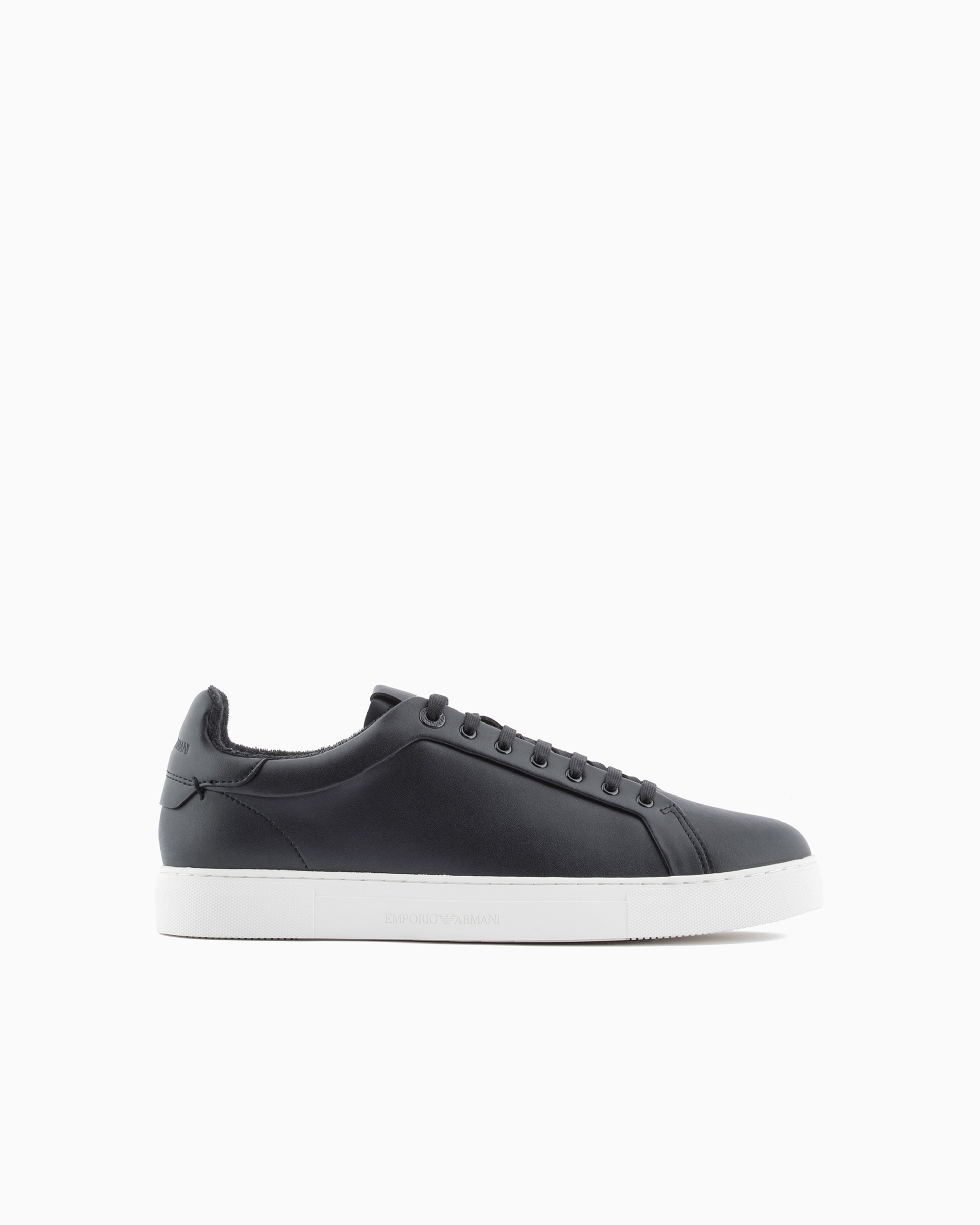 Emporio Armani Soft Leather Sneakers In Black