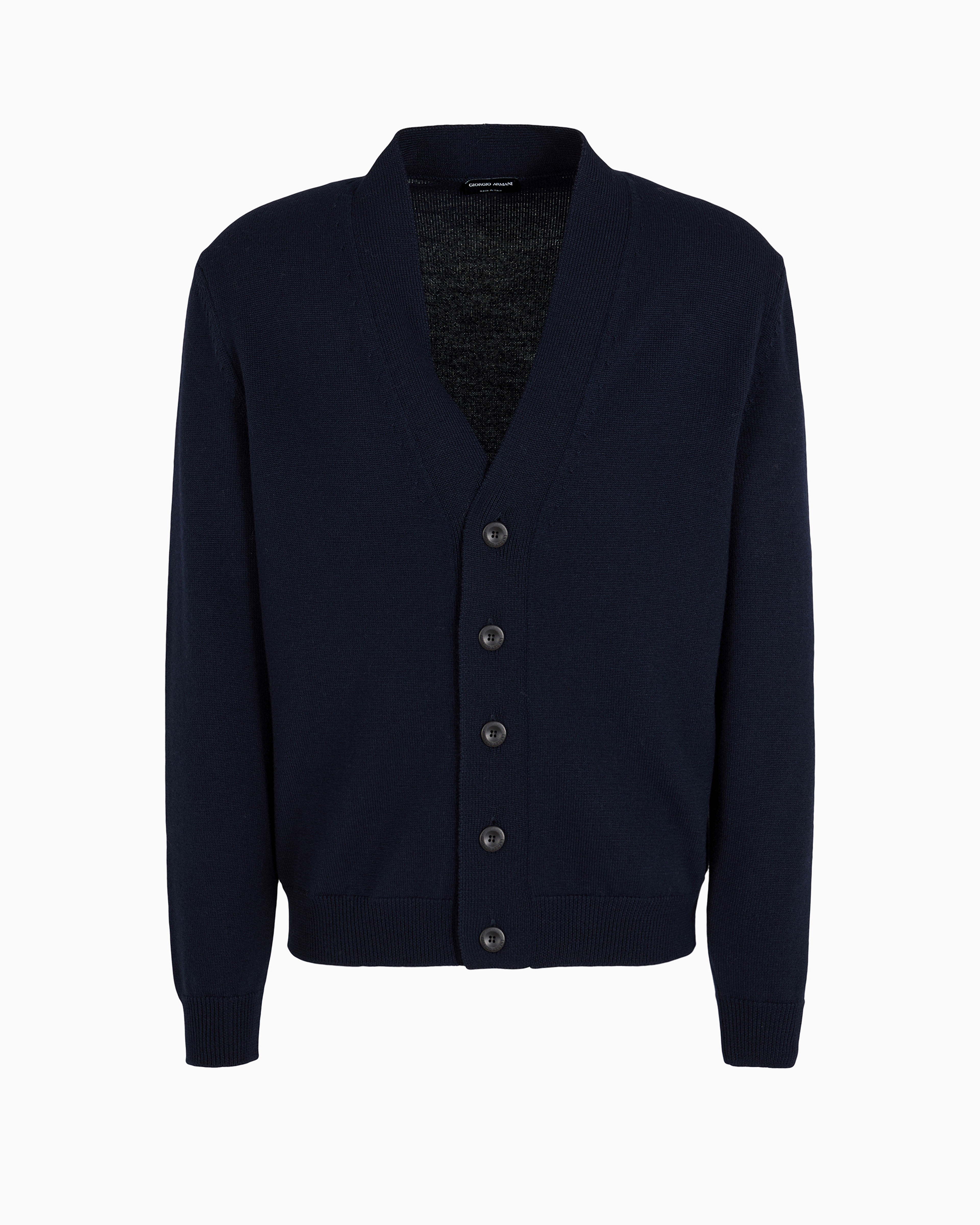 Giorgio Armani Virgin-wool Cardigan With Buttons In Bleu Nuit