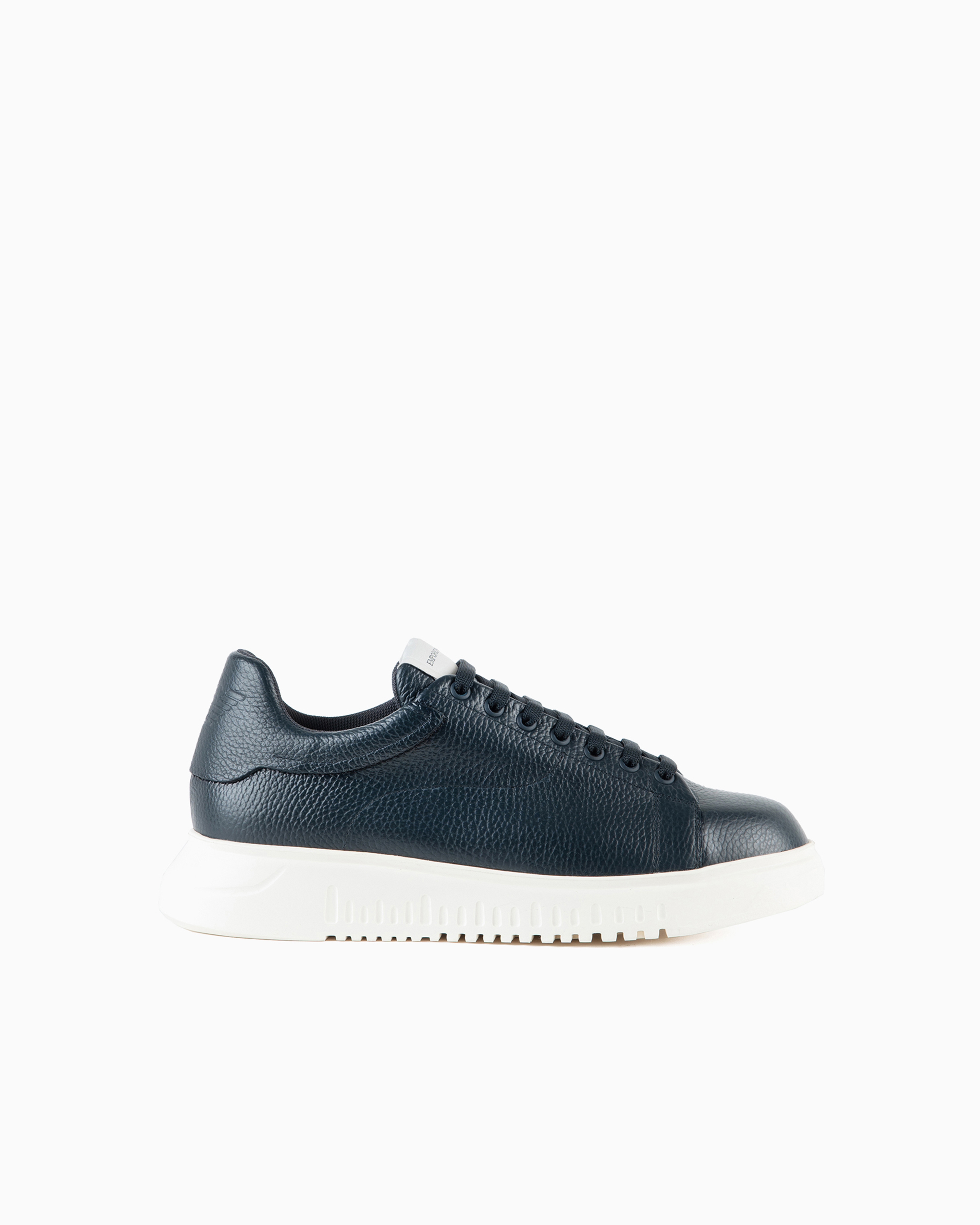 Emporio Armani Official Store Tumbled Leather Sneakers In Navy Blue