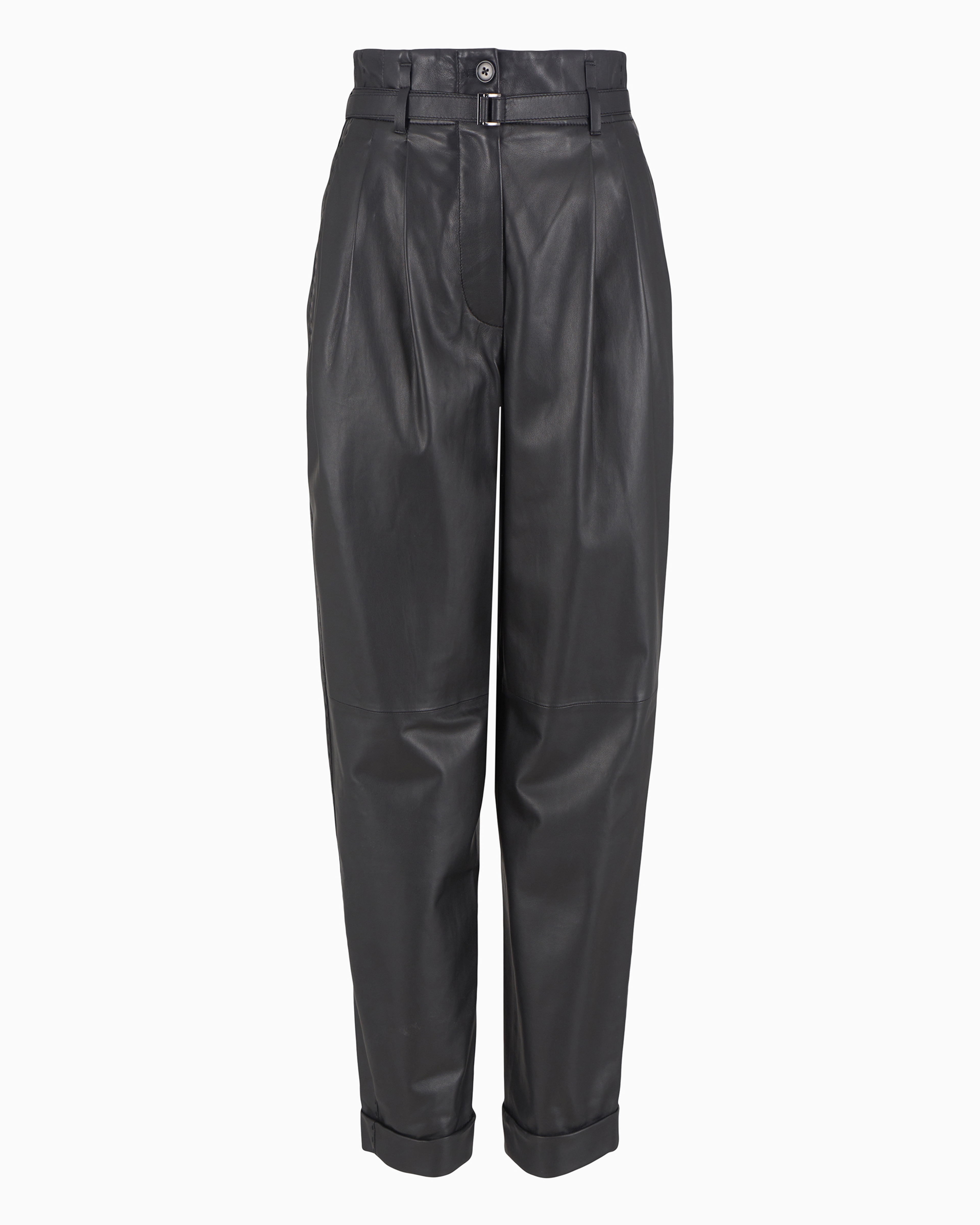 Shop Emporio Armani Semi-aniline, Lambskin Nappa Leather Trousers With Belt In Black