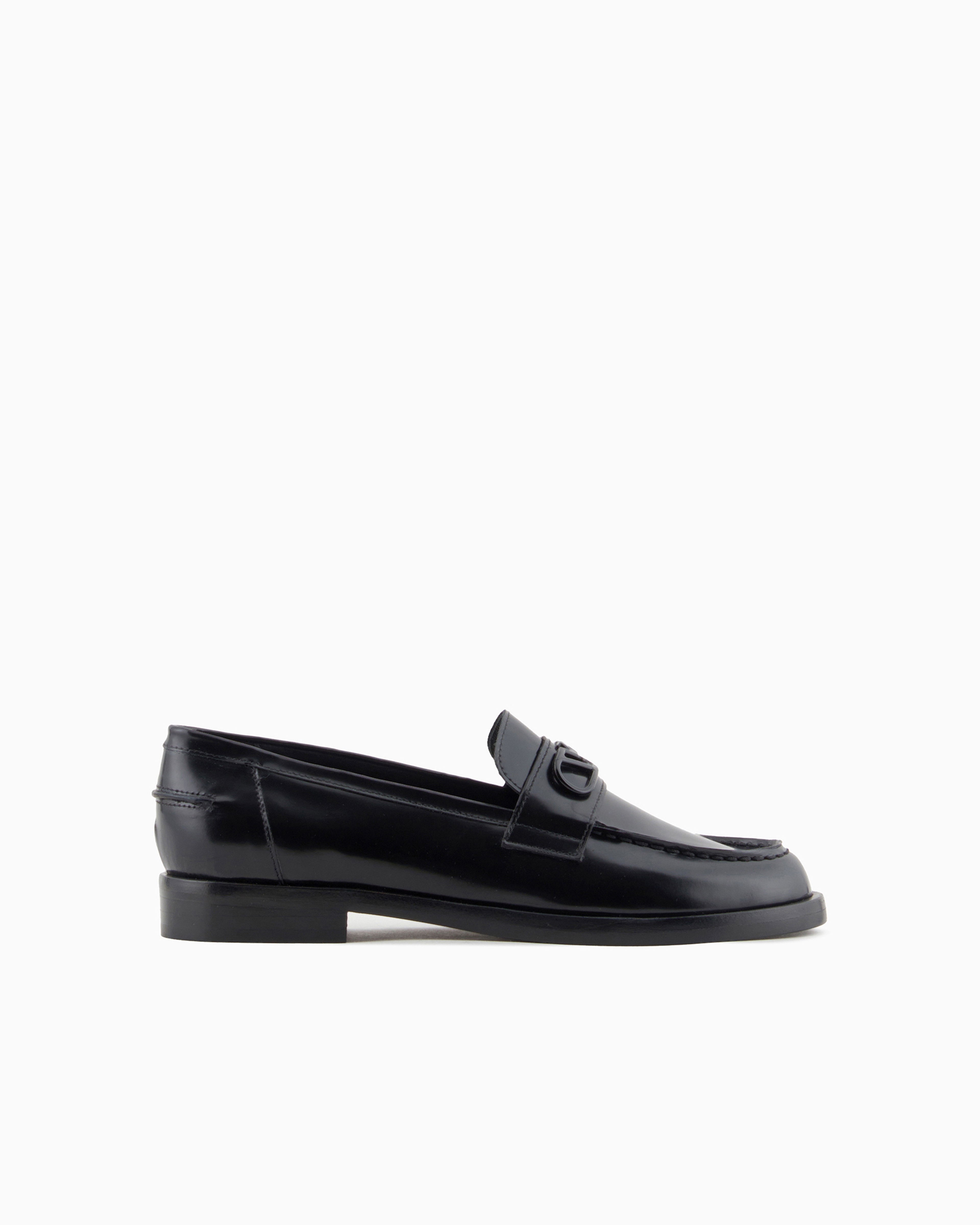 Emporio Armani - Brushed leather loafers with eagle plate, Woman, Black, Size: