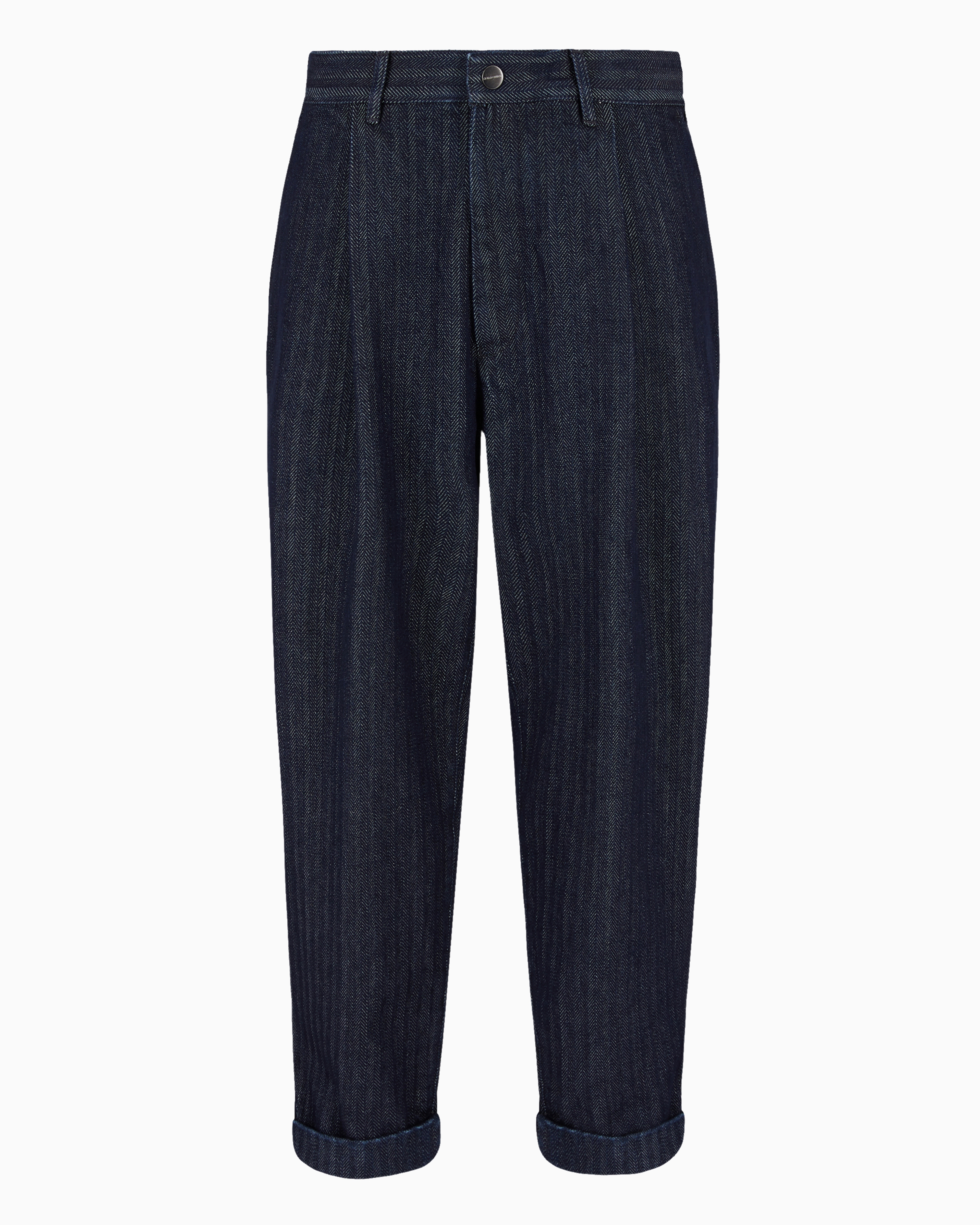 Single-pleat chevron cotton denim trousers | Giorgio Armani