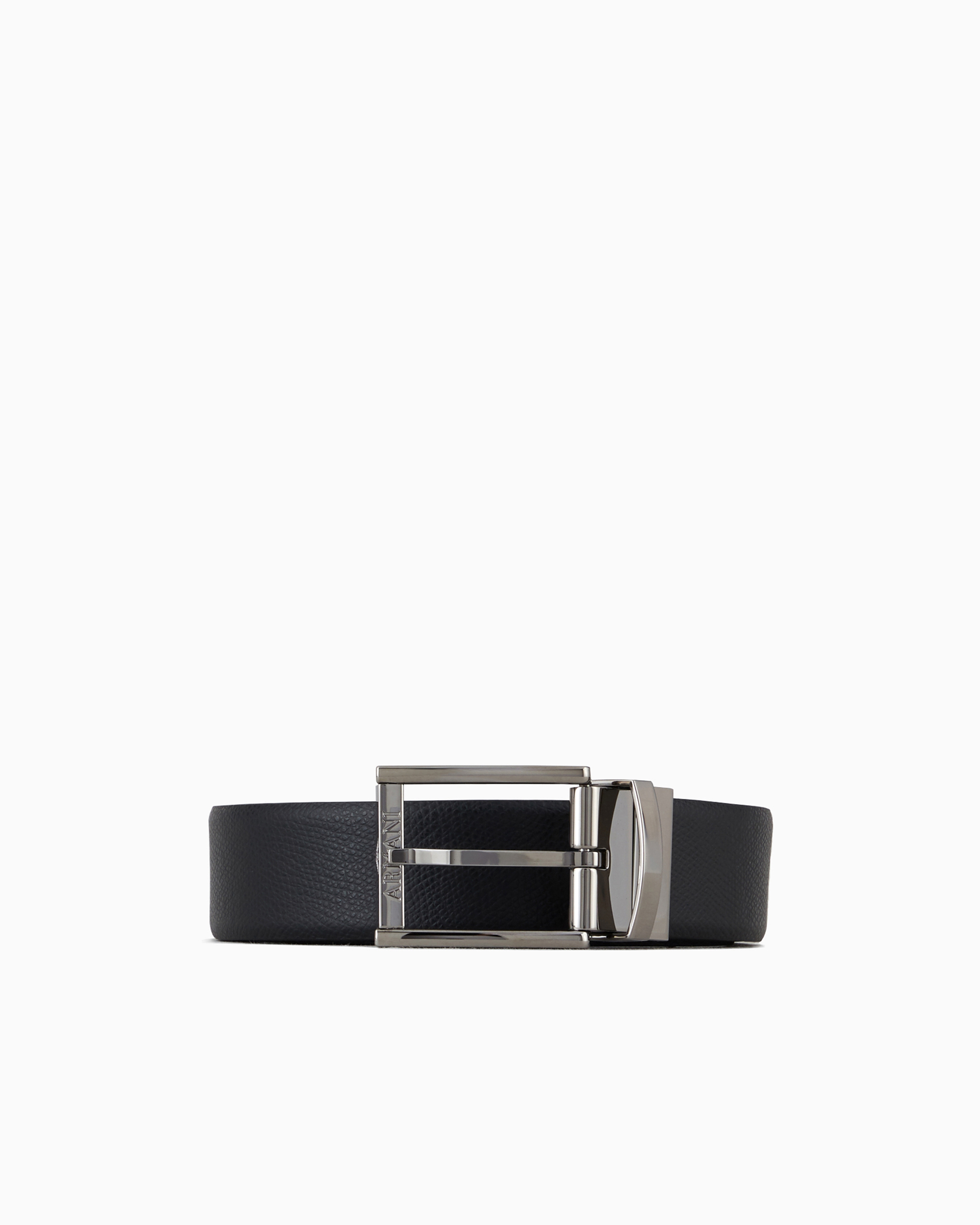 Emporio Armani Reversible Belt In Printed Boarded Leather And Smooth Leather In Black