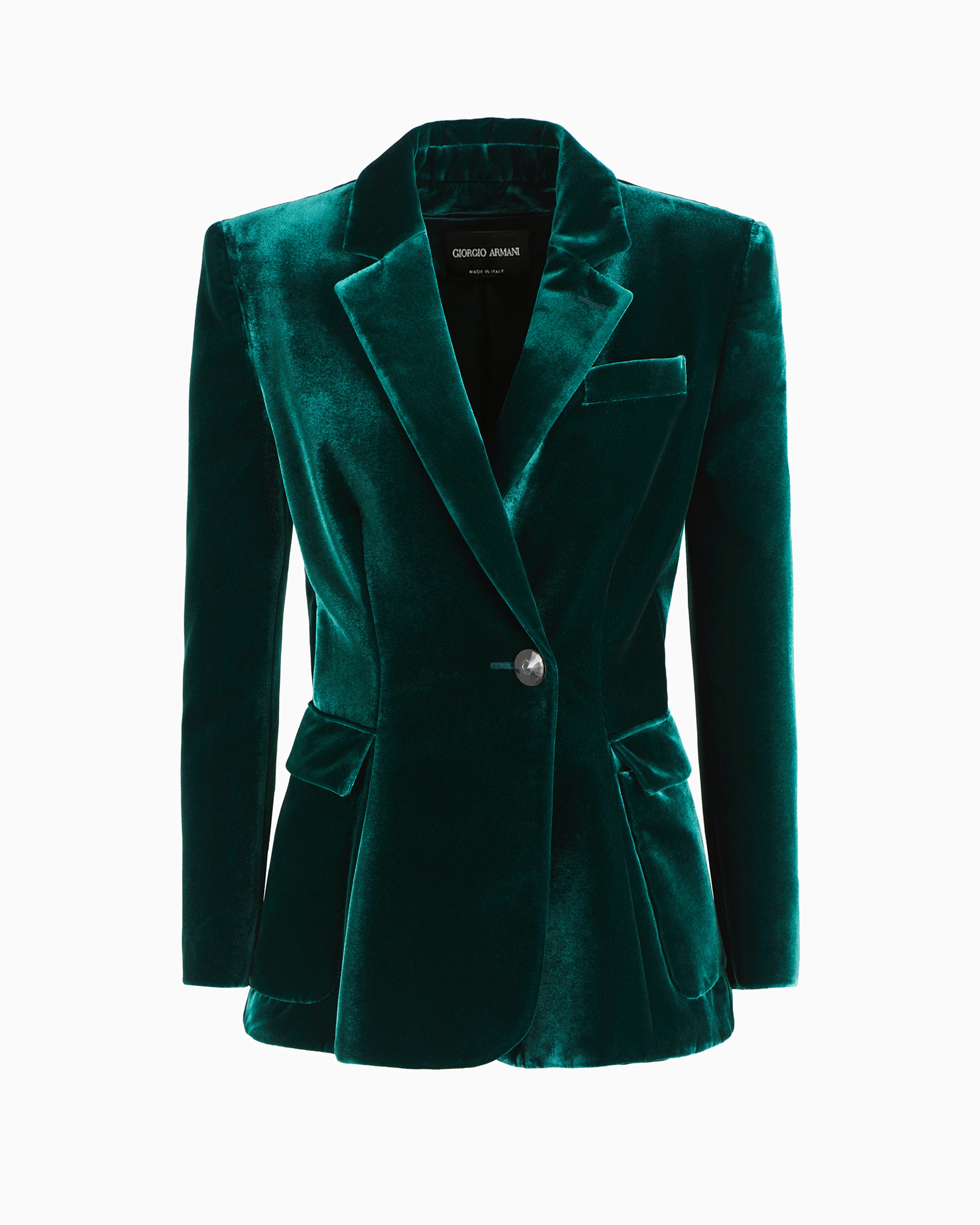 Giorgio Armani Official Store Single-breasted Jacket In Velvet In Green