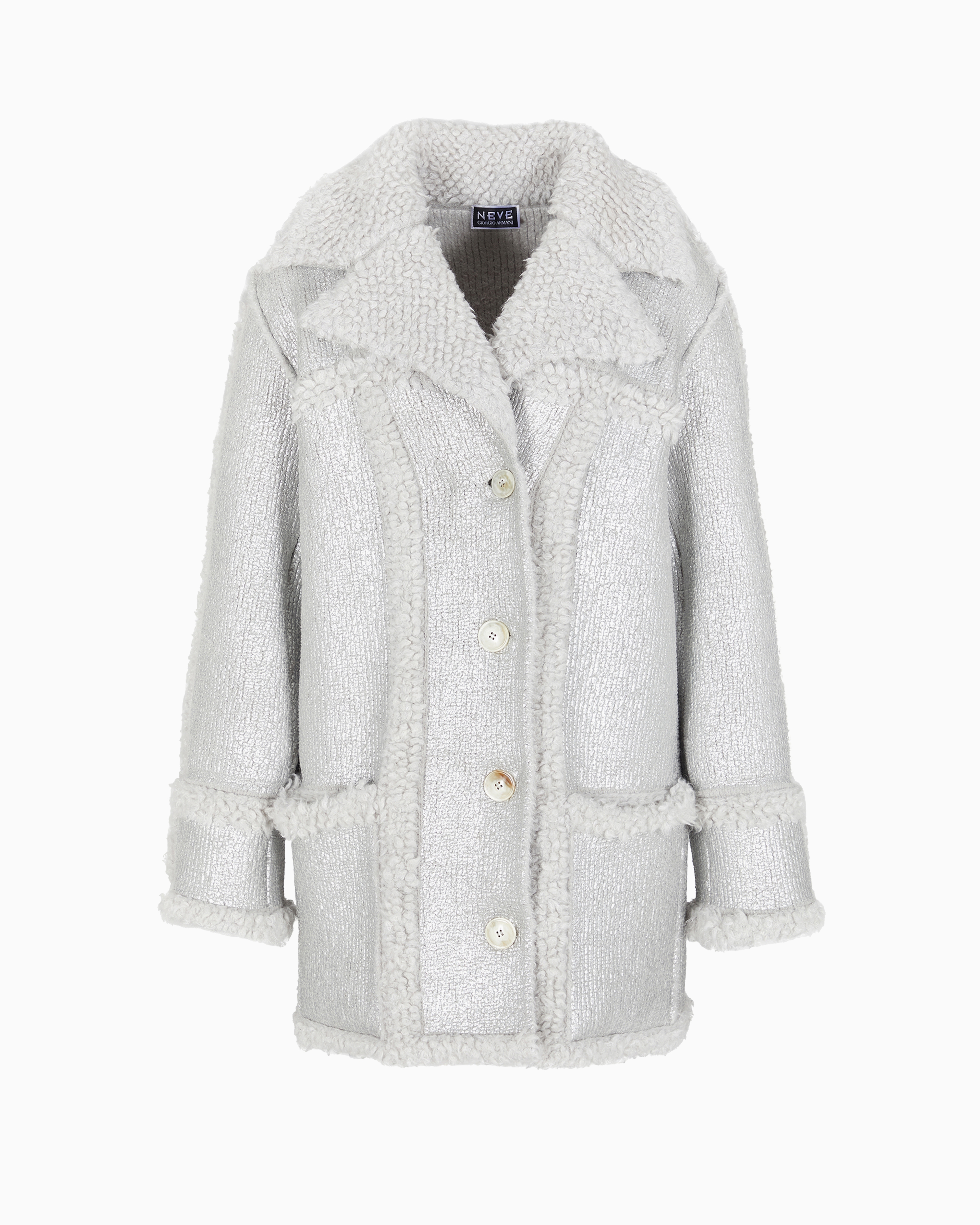 Giorgio Armani Neve Pea Coat In A Laminated Cashmere, Alpaca And Silk Blend In Silver