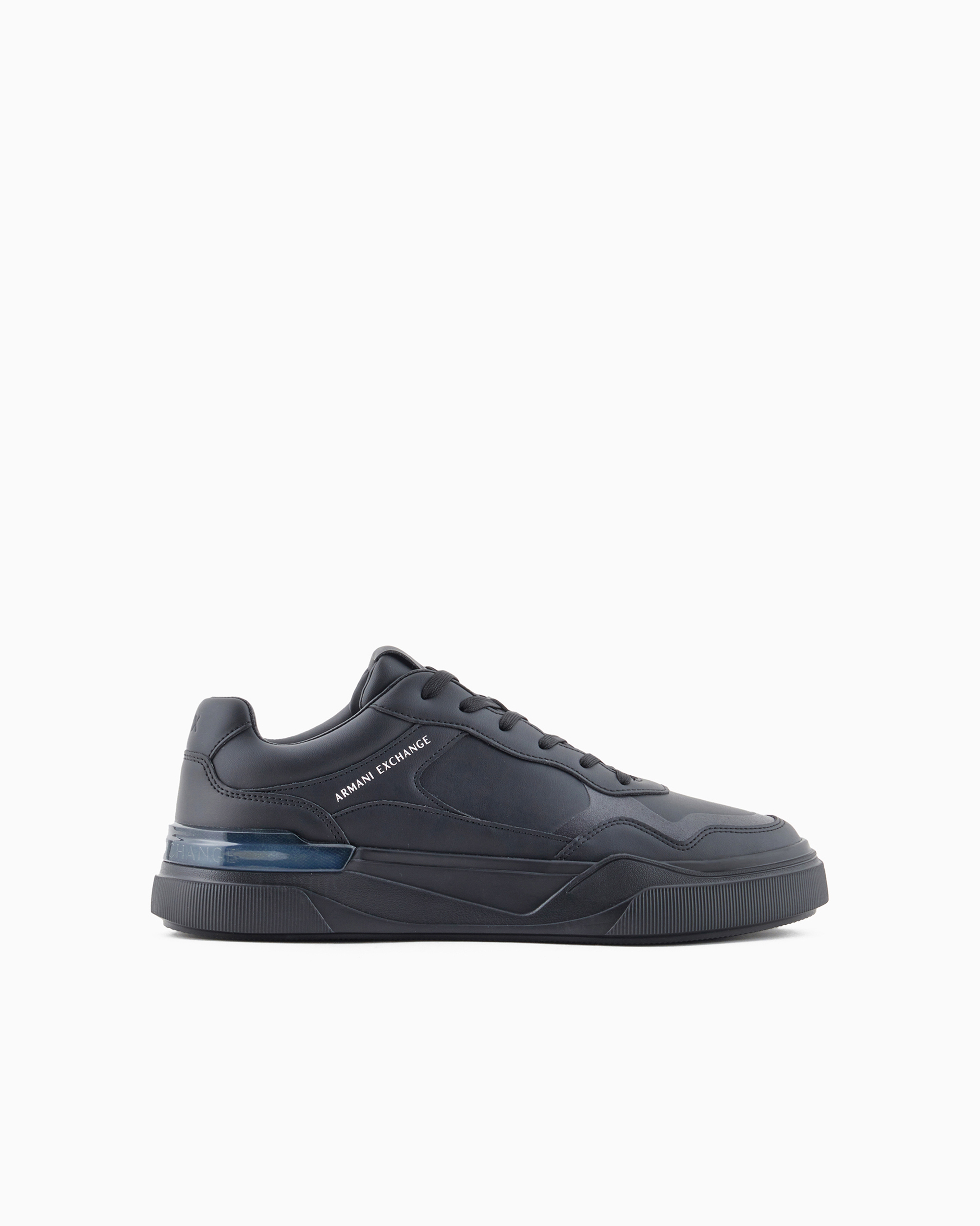 Armani Exchange Black Eco-Leather Sneakers With Decorative Stitching Size 10