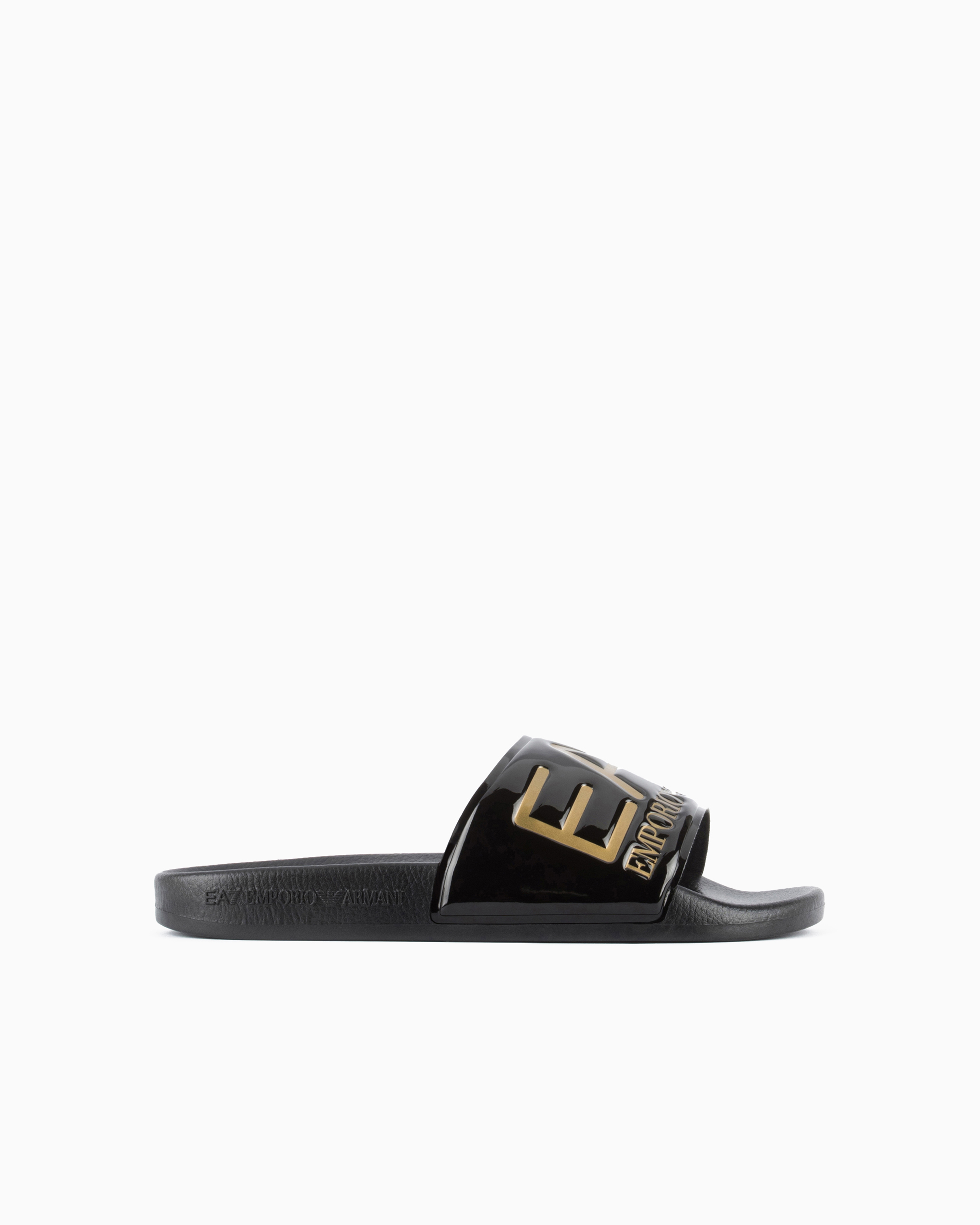 Emporio Armani Sliders With Oversized Ea7 Logo In Black Logo