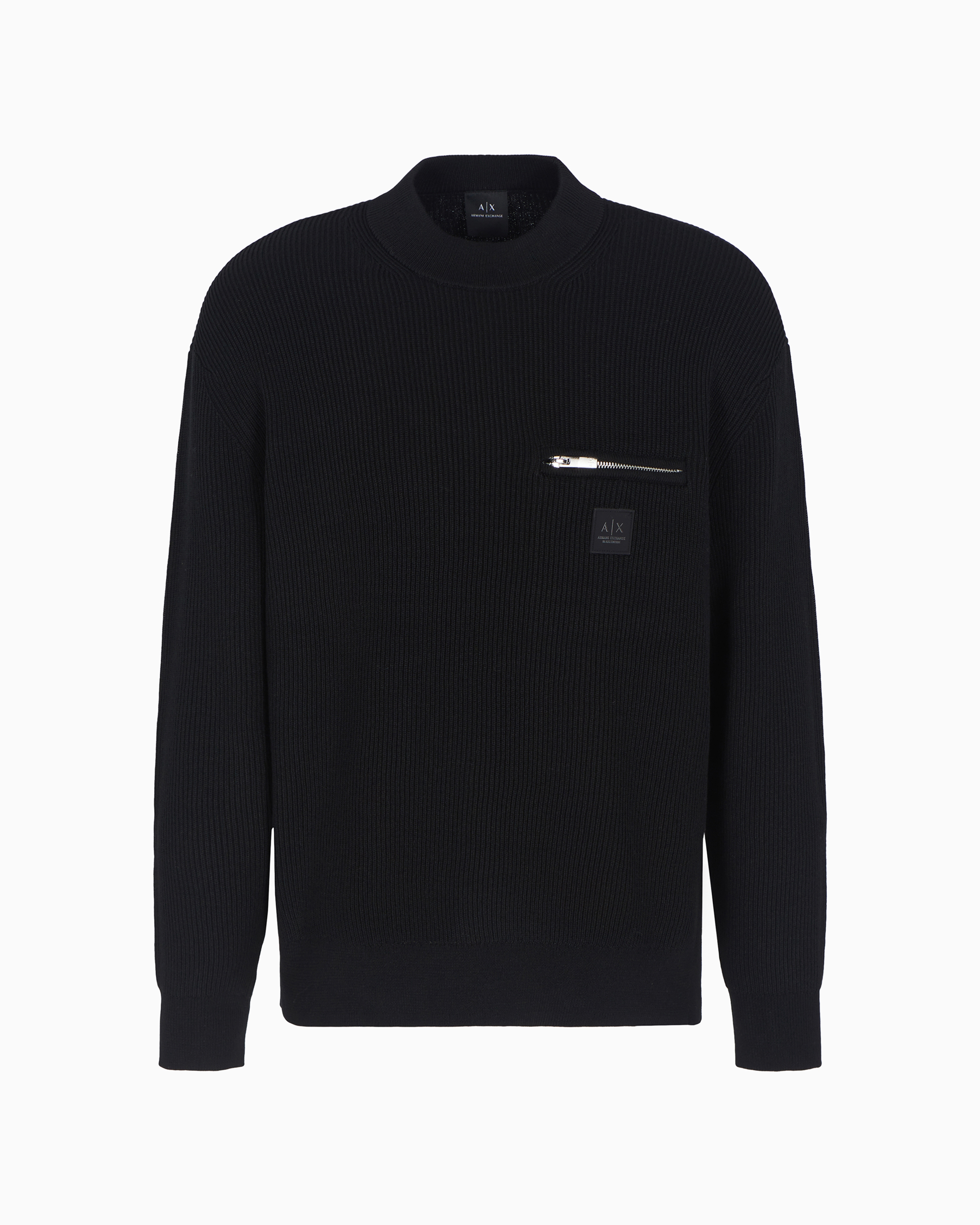 Shop Armani Exchange Crewneck Sweater With Zip Pocket And Logo In Black