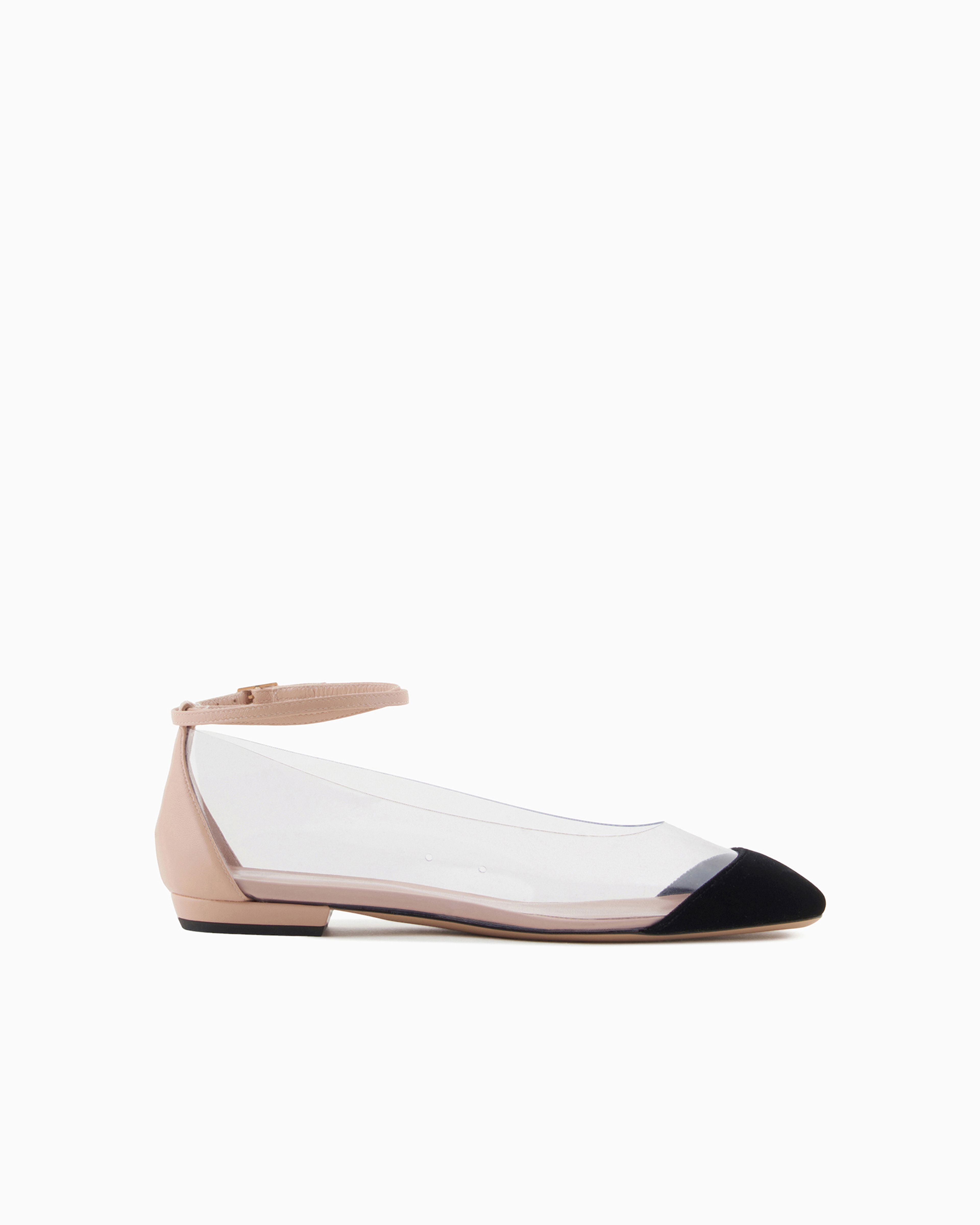 Shop Giorgio Armani Ballerinas With Strap In Nappa Leather, Pvc And Velvet In Beige