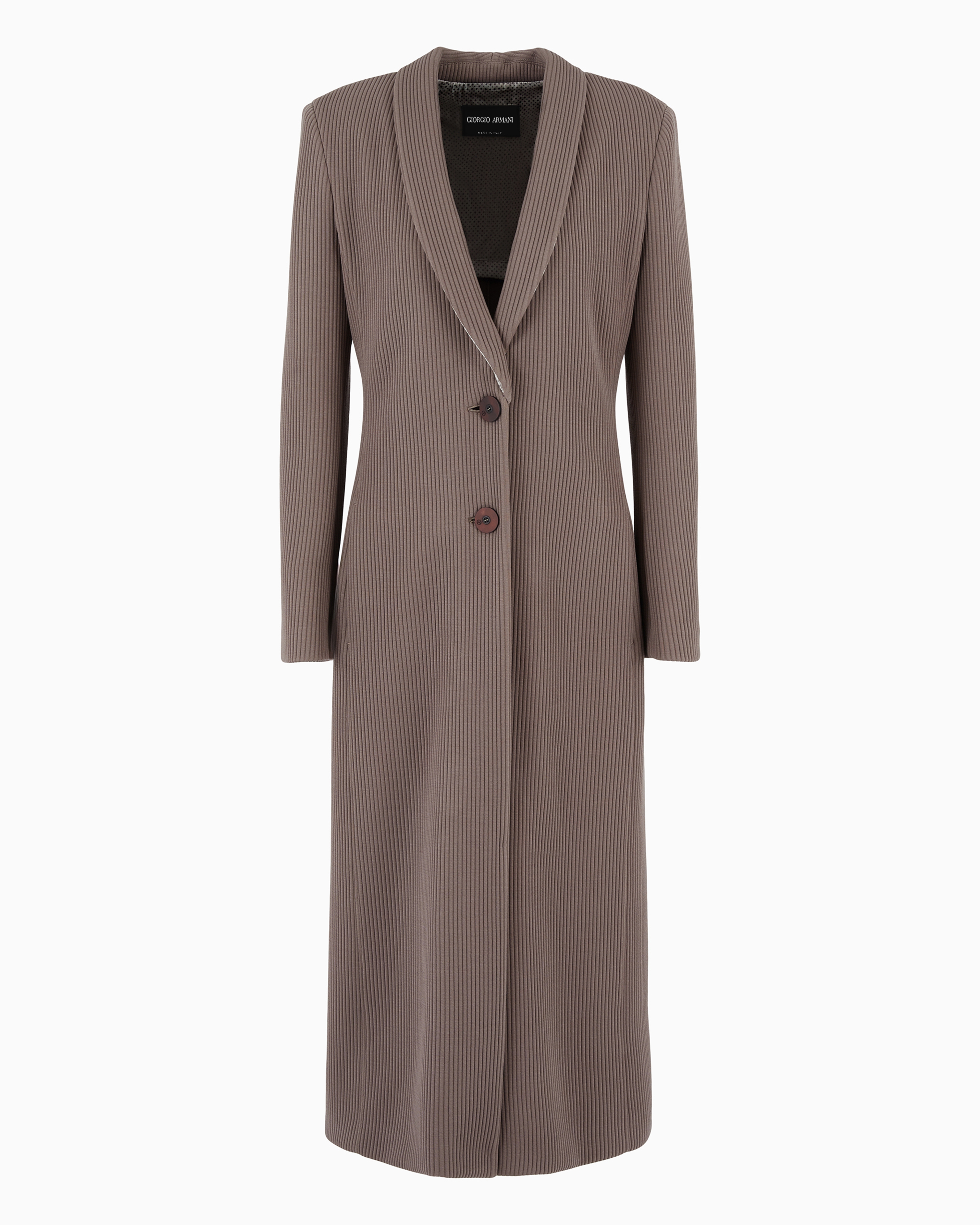 Giorgio Armani Long Single-breasted Canneté Jersey Coat In Beige