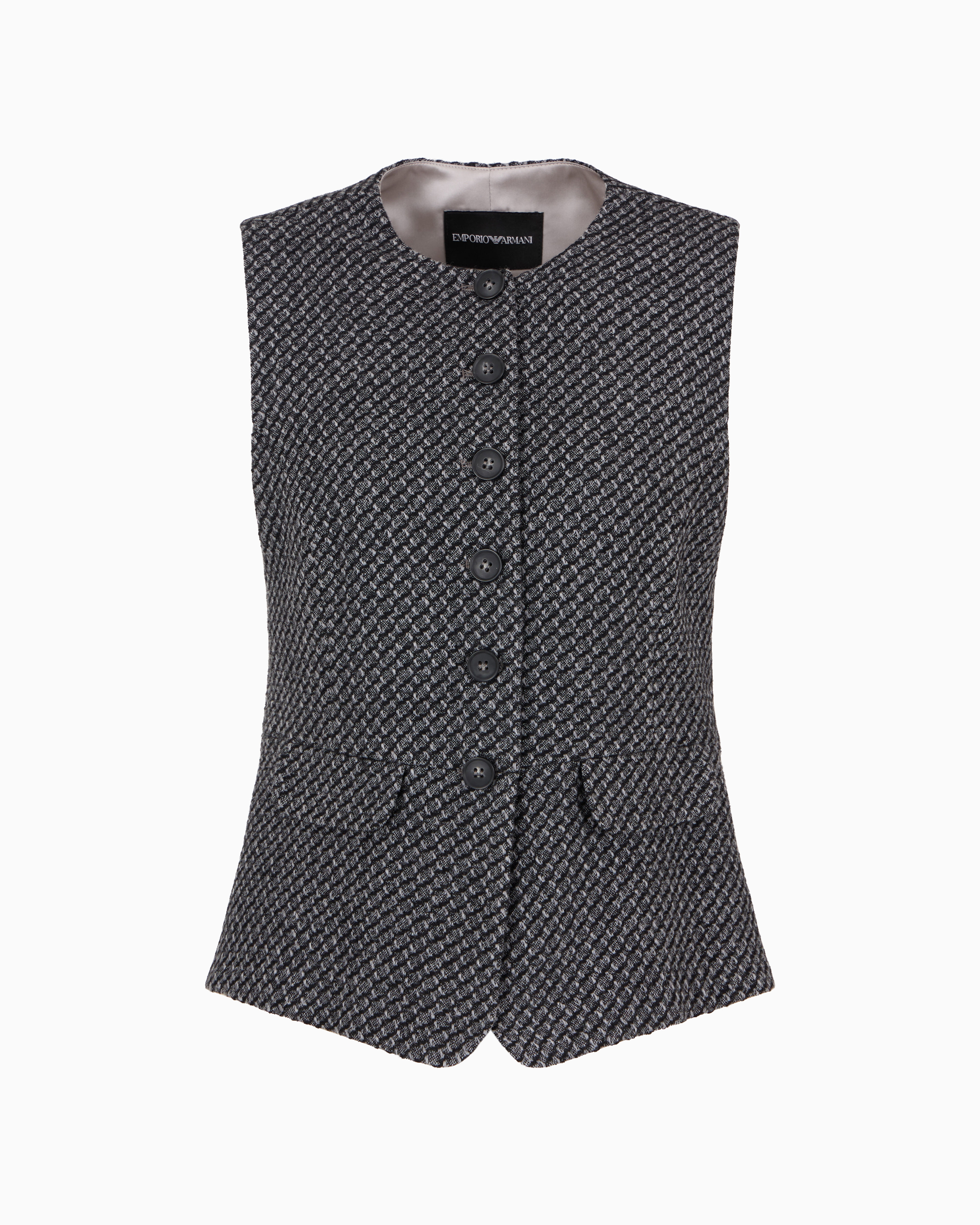 Shop Emporio Armani Single-breasted Waistcoat In A Mélange Wool-blend Knit With A Textured Pattern In Grey