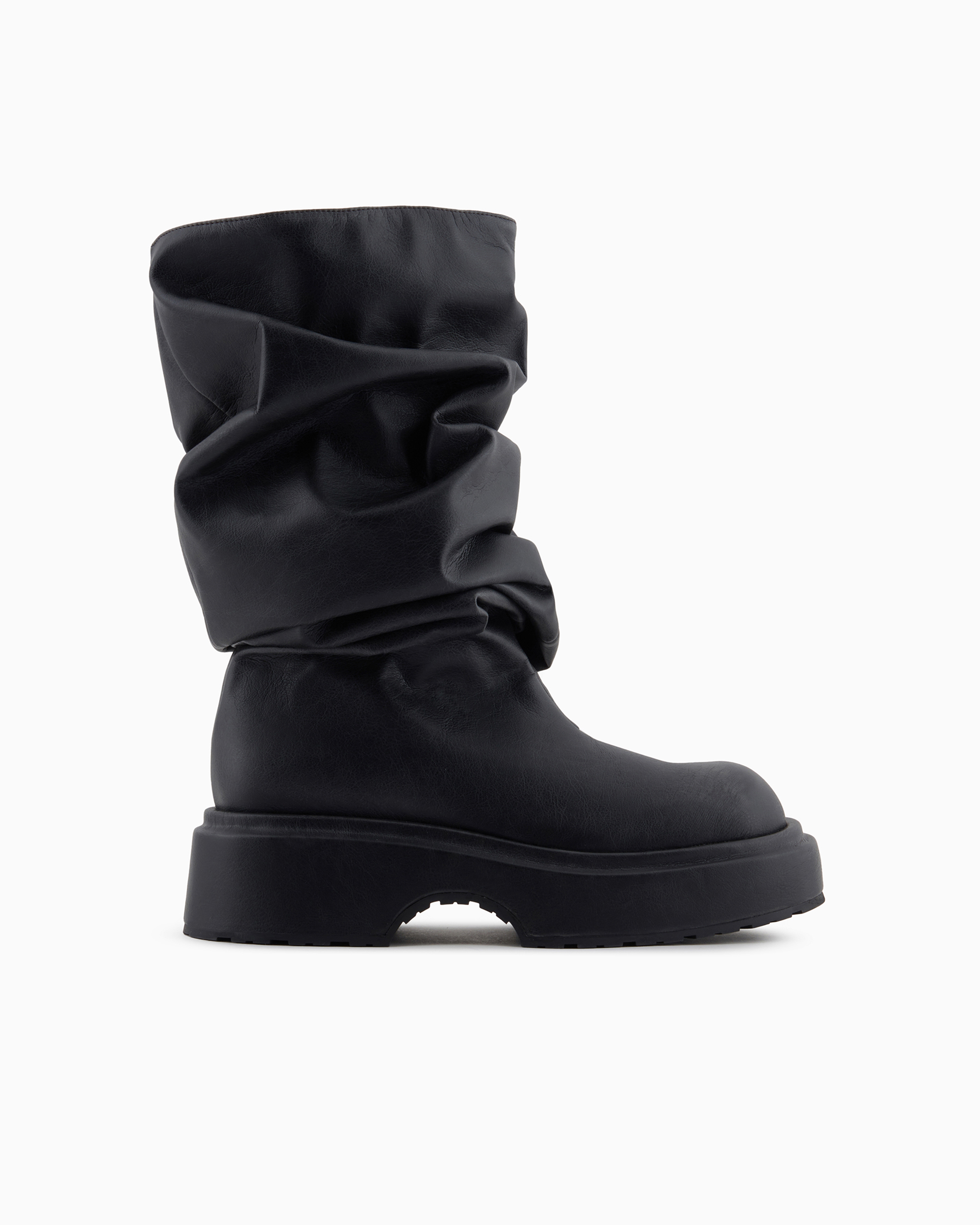 Shop Emporio Armani Nappa Leather-look Chunky Boots With Draping In Black