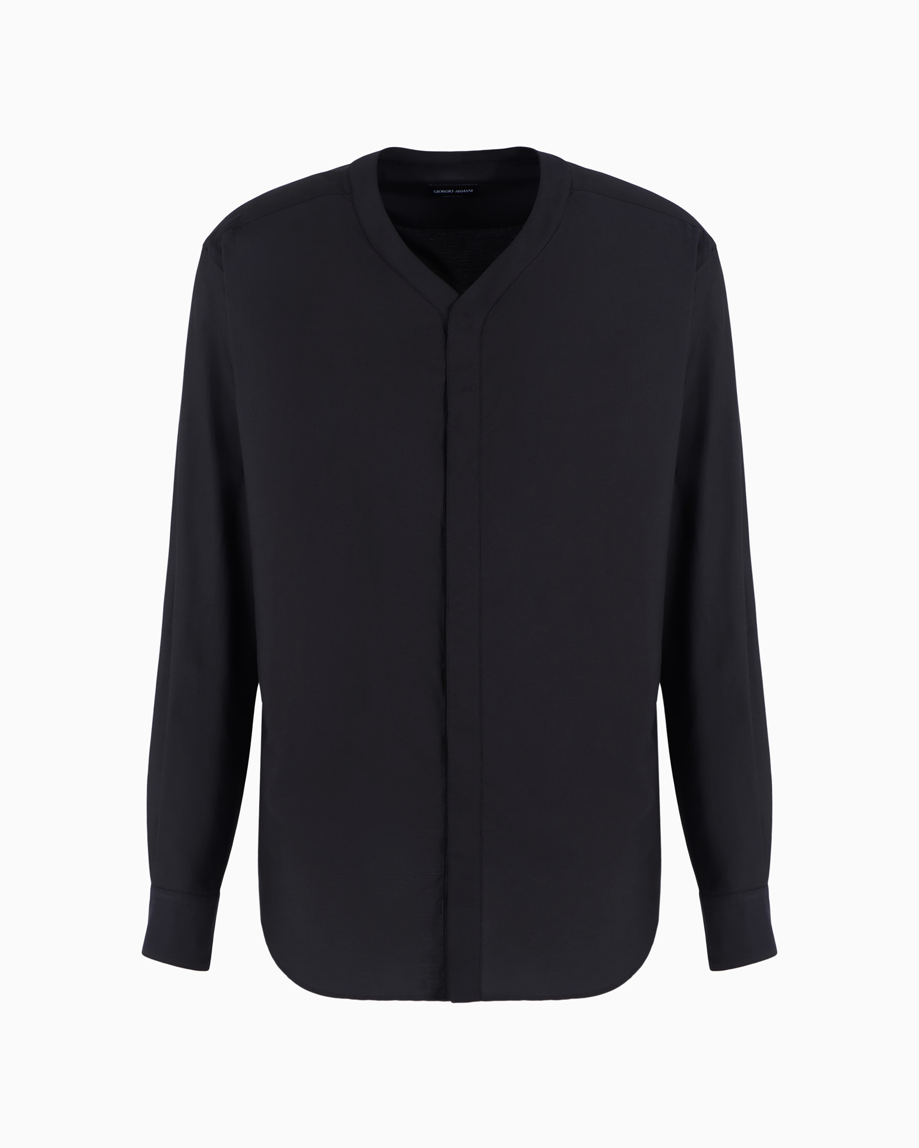 Giorgio Armani Official Store Asv V-neck Shirt In Cotton And Silk In Black