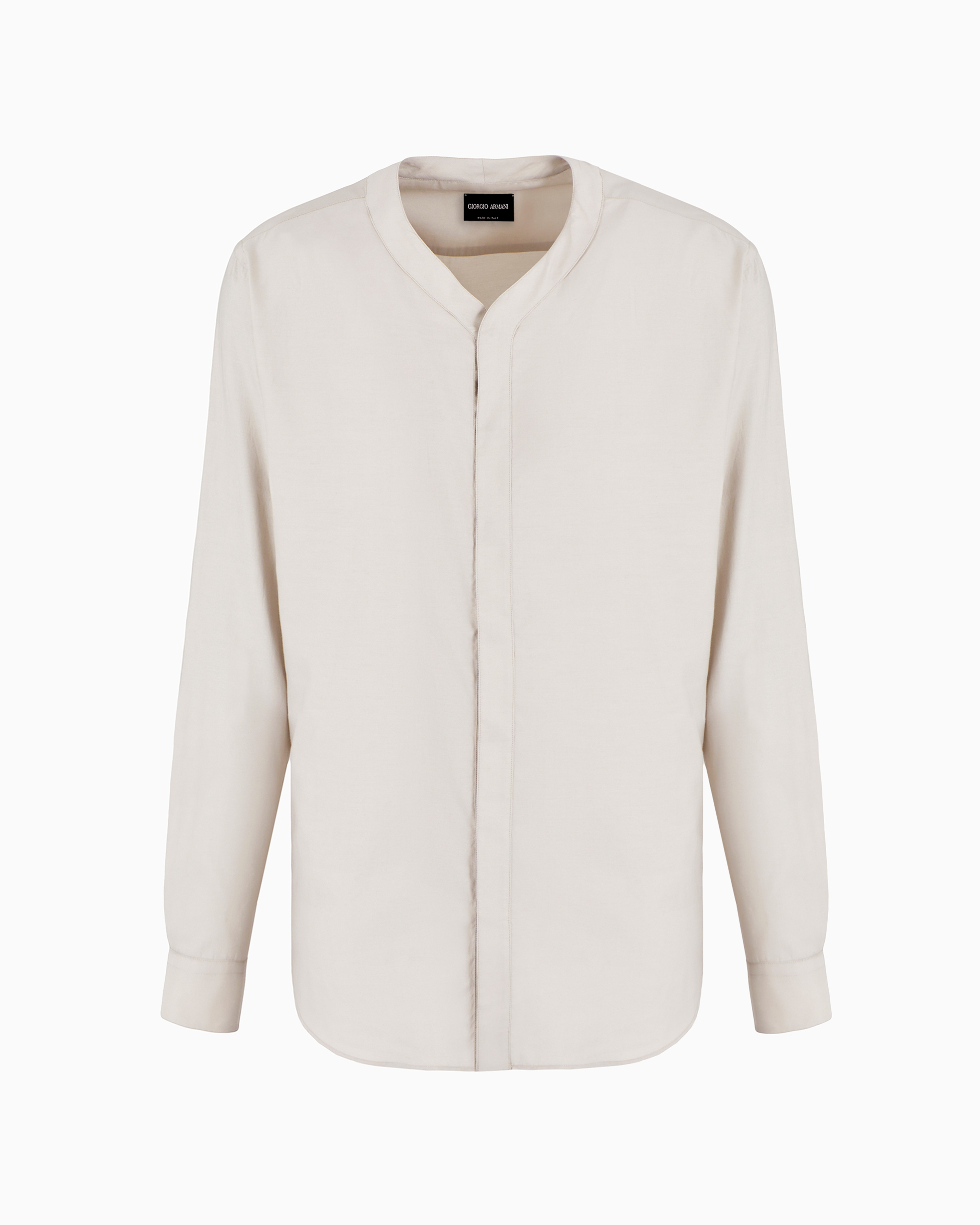 Giorgio Armani Official Store Asv V-neck Shirt In Cotton And Silk In Beige