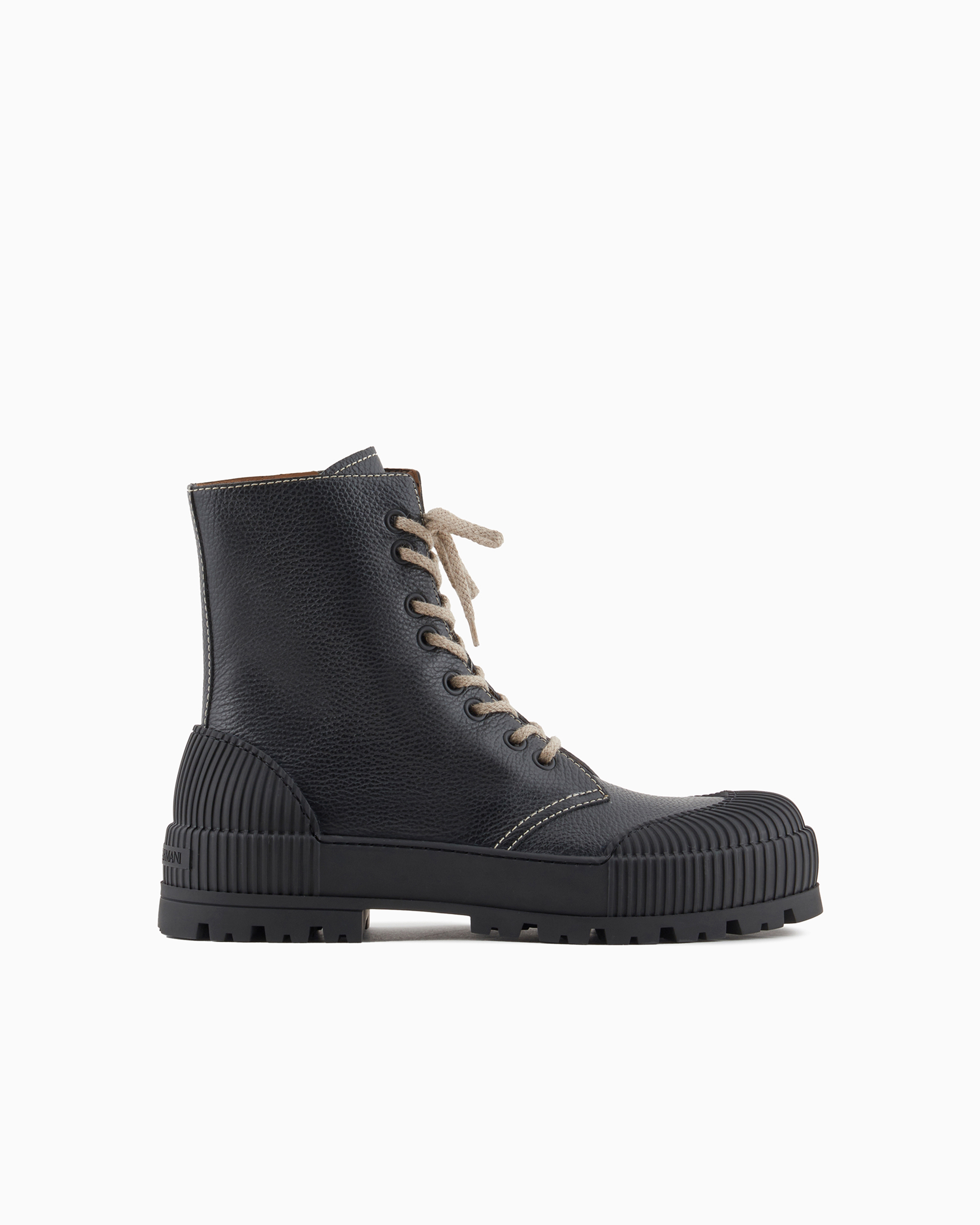 Emporio Armani Official Store Tumbled-leather Lace-up Ankle Boots With Rubber Details In Noir