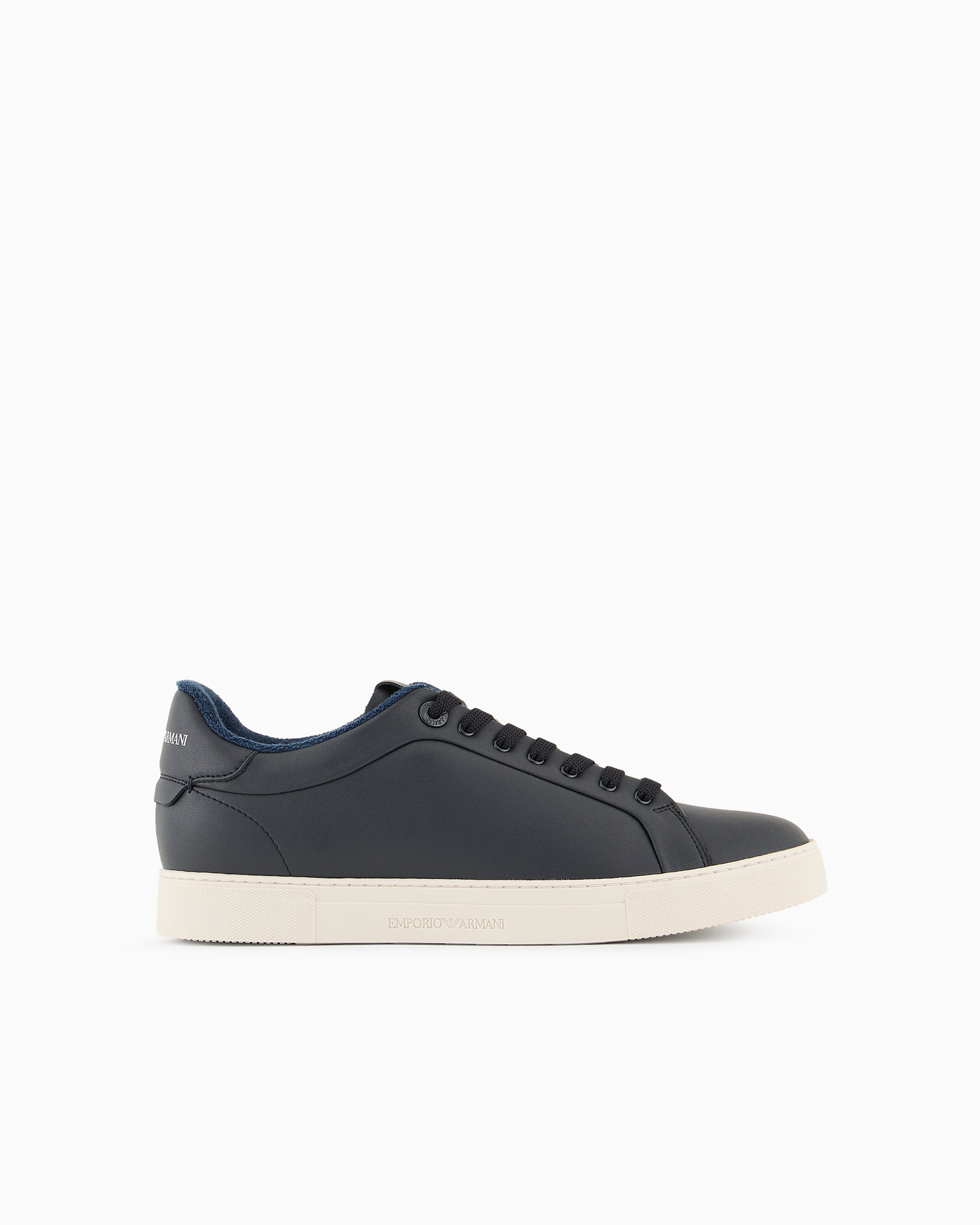 Emporio Armani Official Store Soft Leather Sneakers In Navy Blue