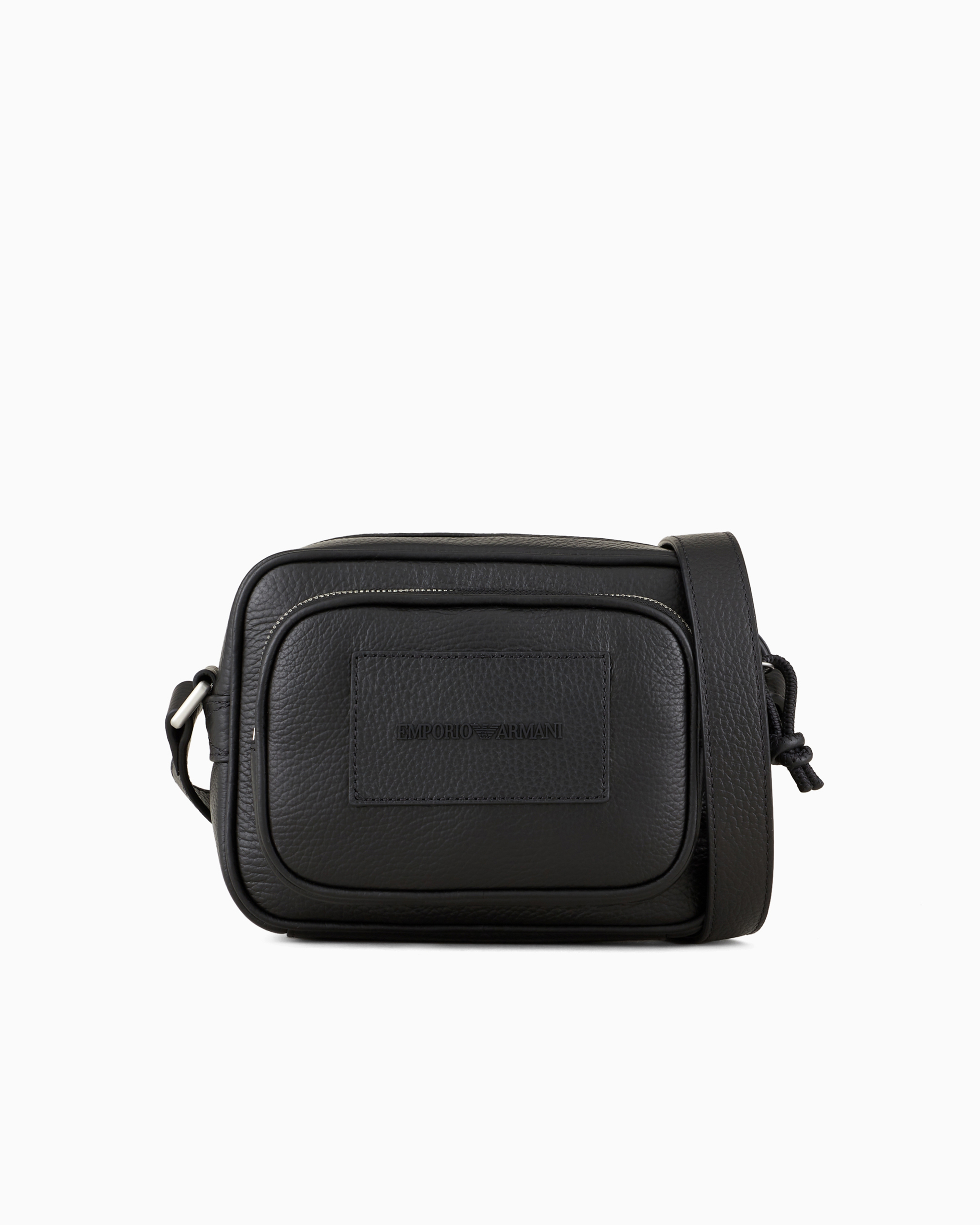 Emporio Armani Tumbled-leather Camera Case With Shoulder Strap In Black