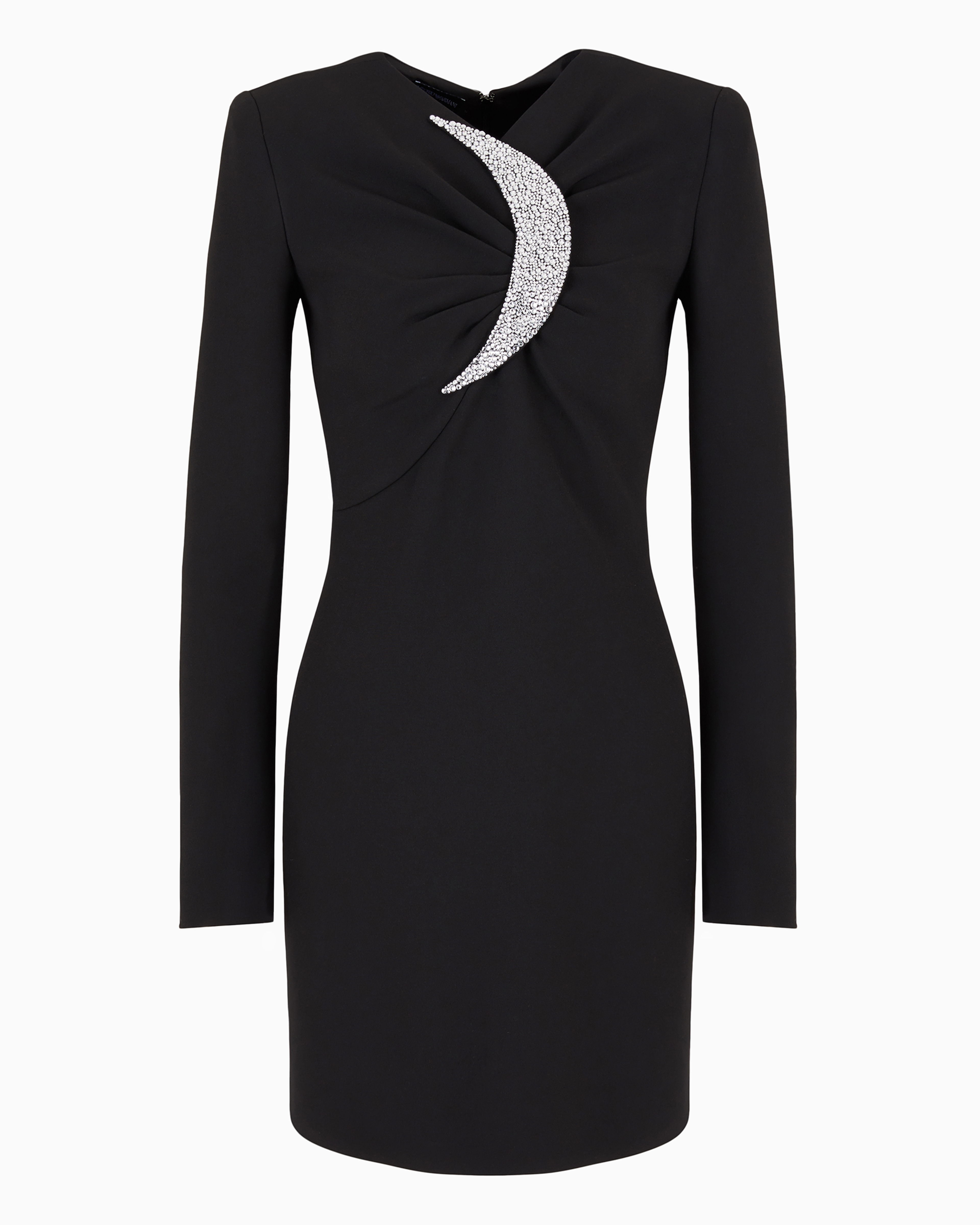 Emporio Armani Official Store Sheath Dress With Draping And Oversized Moon With Rhinestones In Black