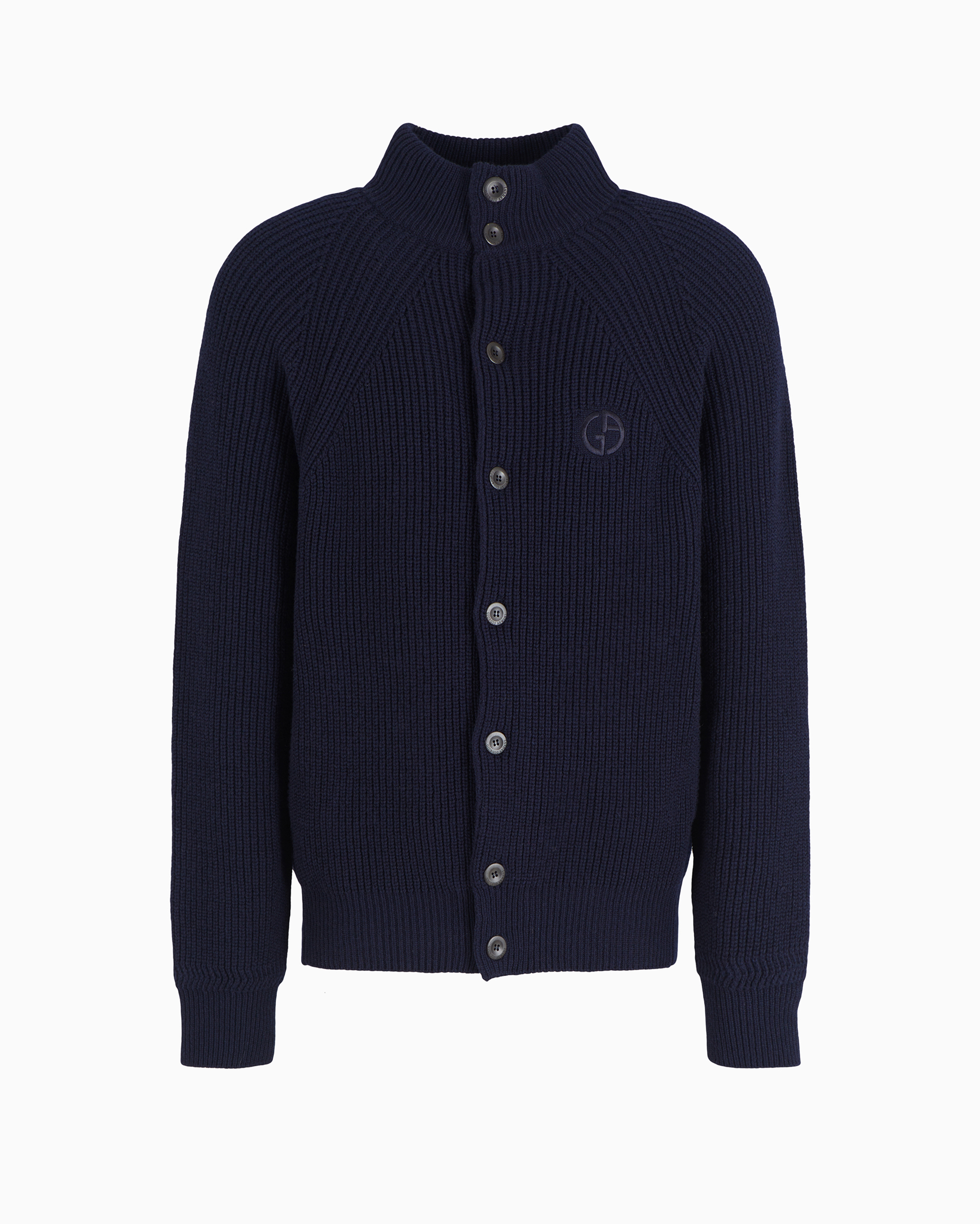 Shop Giorgio Armani Virgin Wool And Cashmere Blouson In A Half Fisherman's Rib Knit In Blue