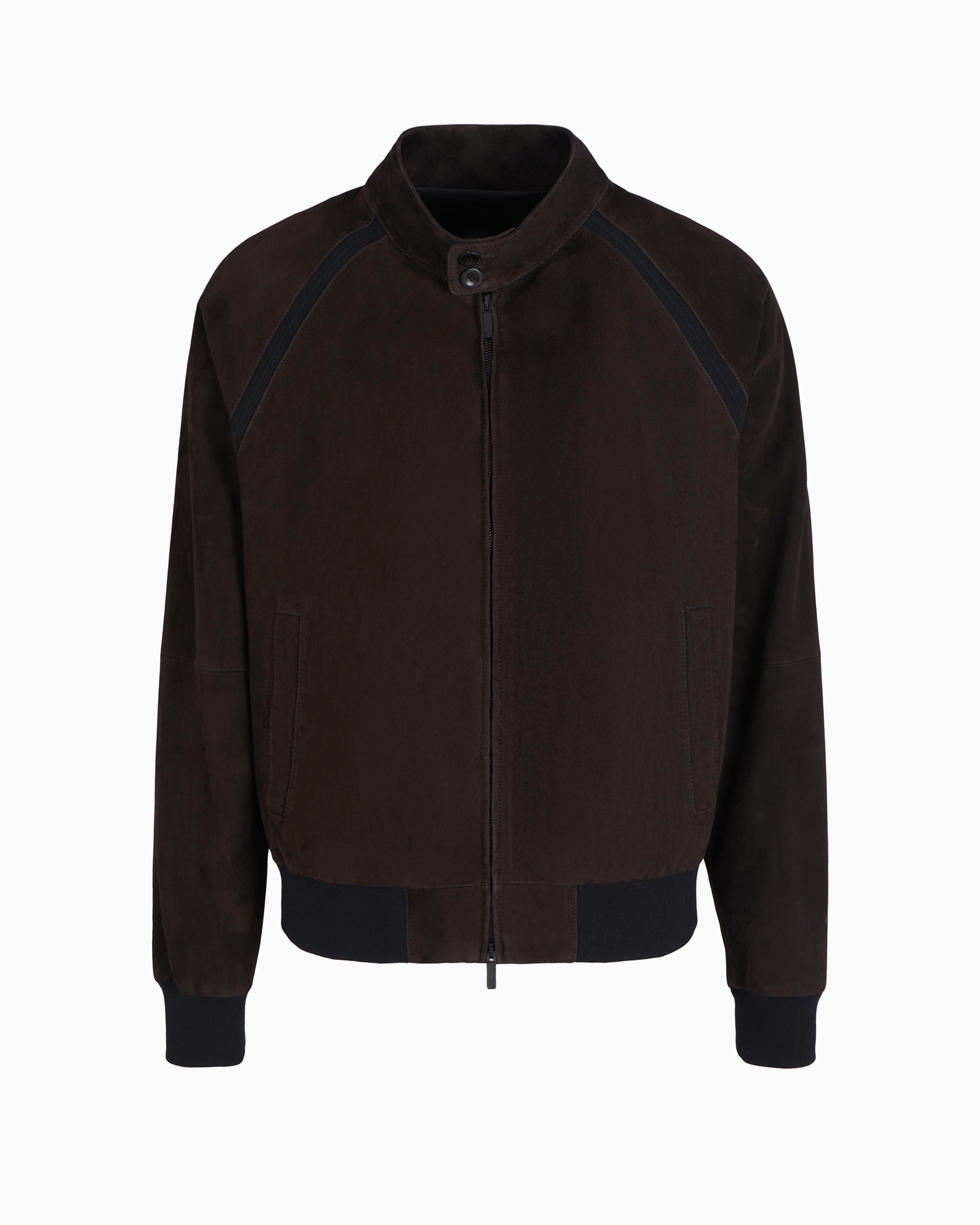 Giorgio Armani Official Store Lambskin Suede Zipped Blouson In Brown