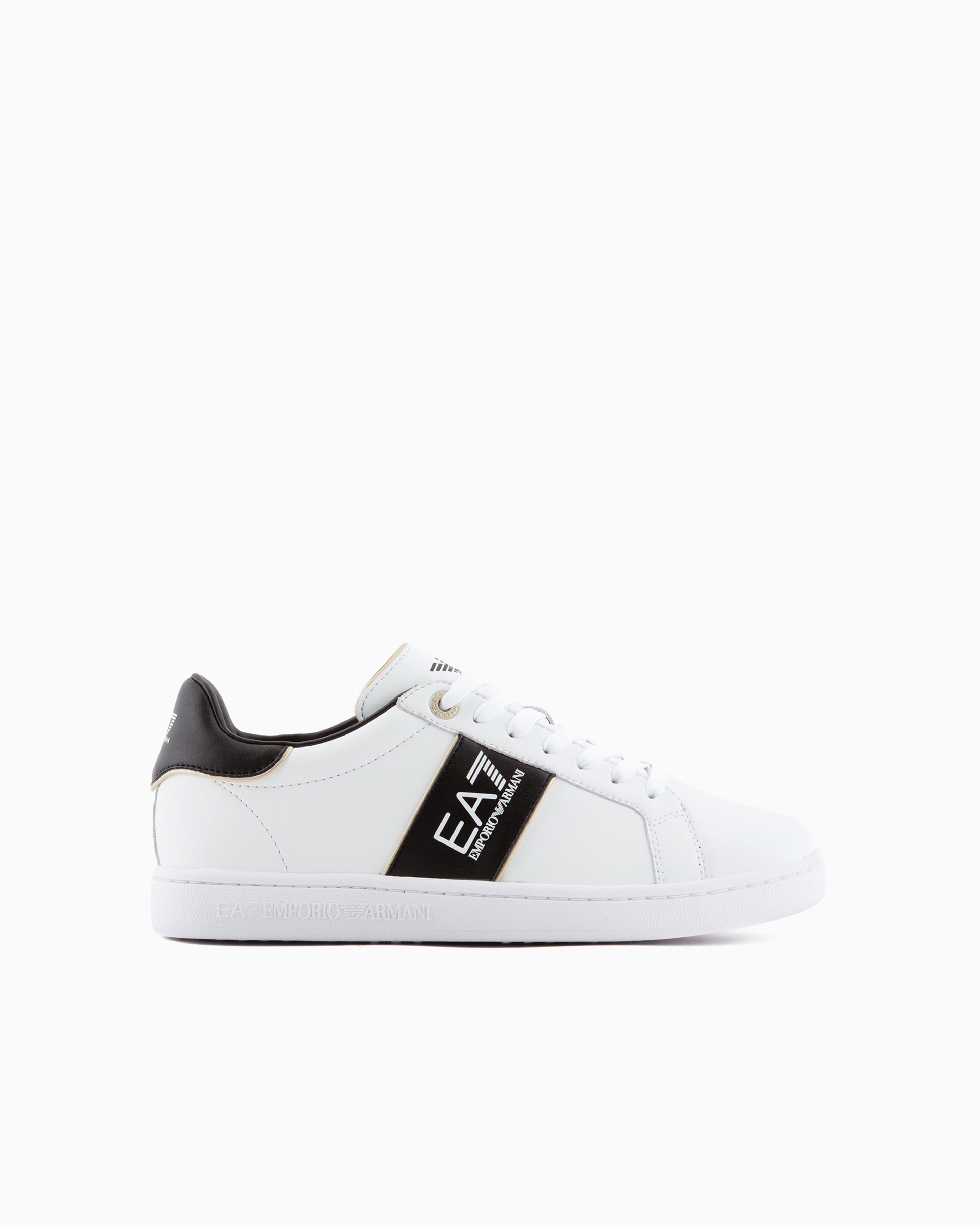 Ea7 Perforated Logo-stripe Low-top Sneakers In Bianco E Nero