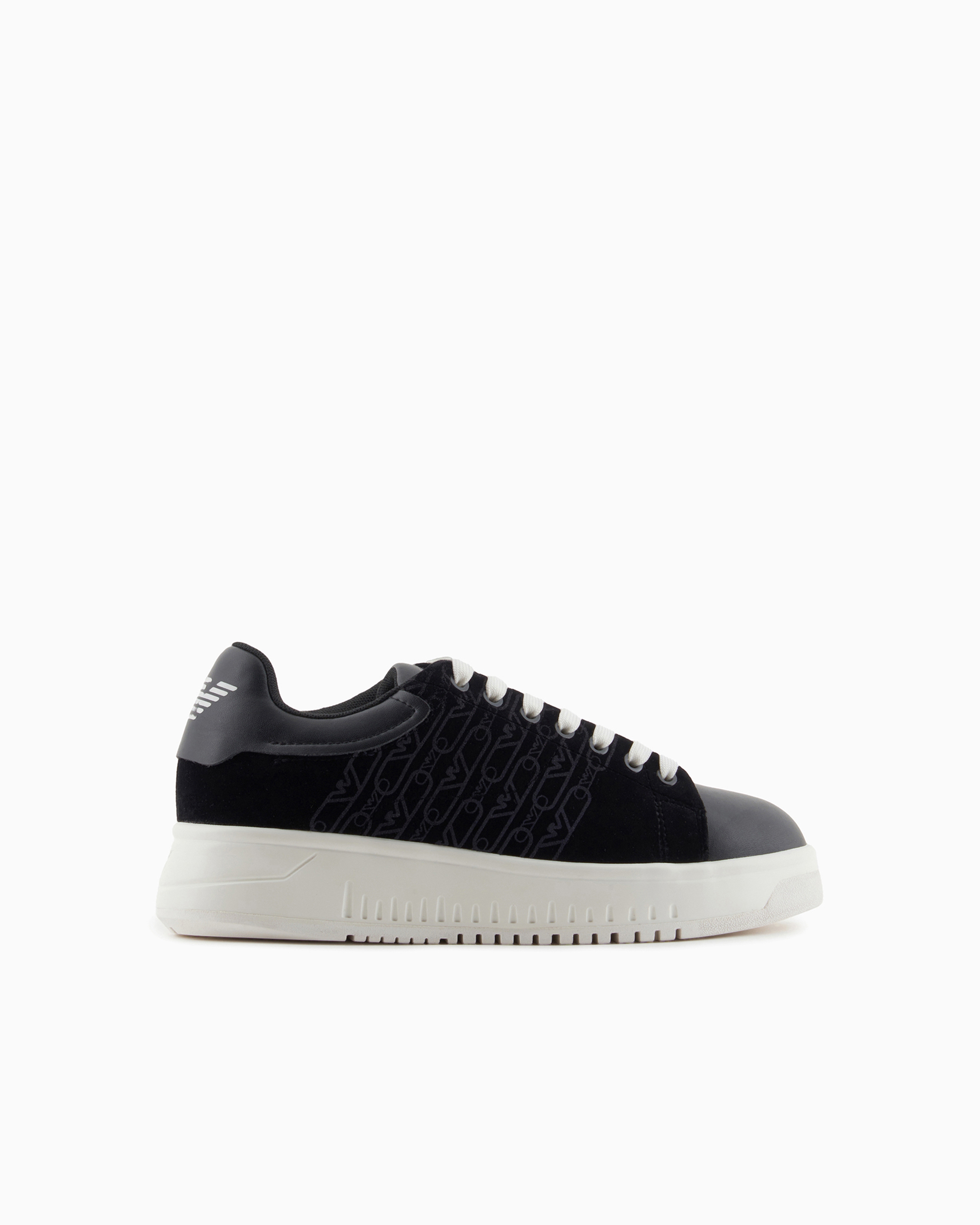 Emporio Armani Official Store Monogram Velvet Sneakers In Black Logo