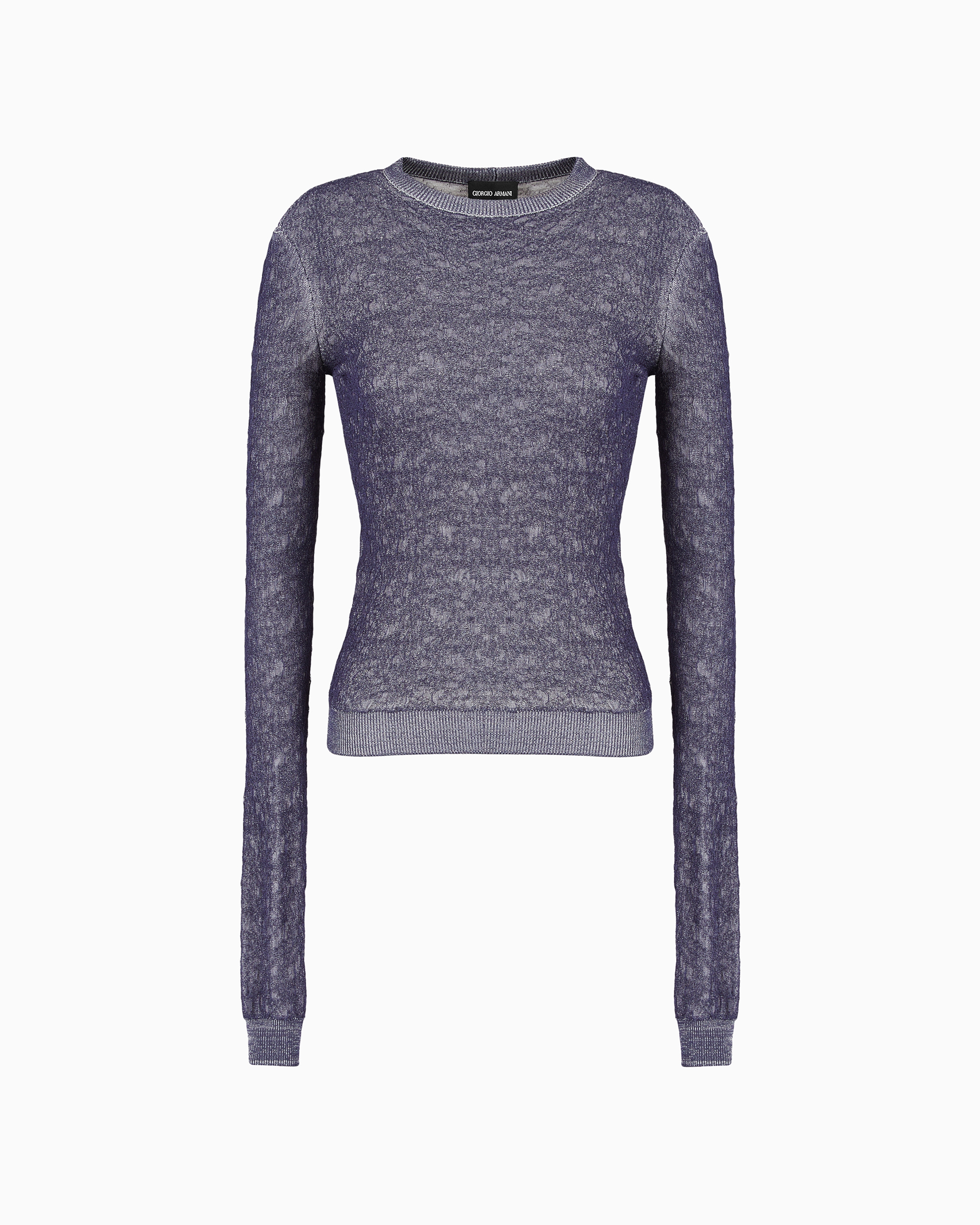 Giorgio Armani Official Store Denim Collection Crew-neck Jumper In Viscose-blend Waffle In Blue