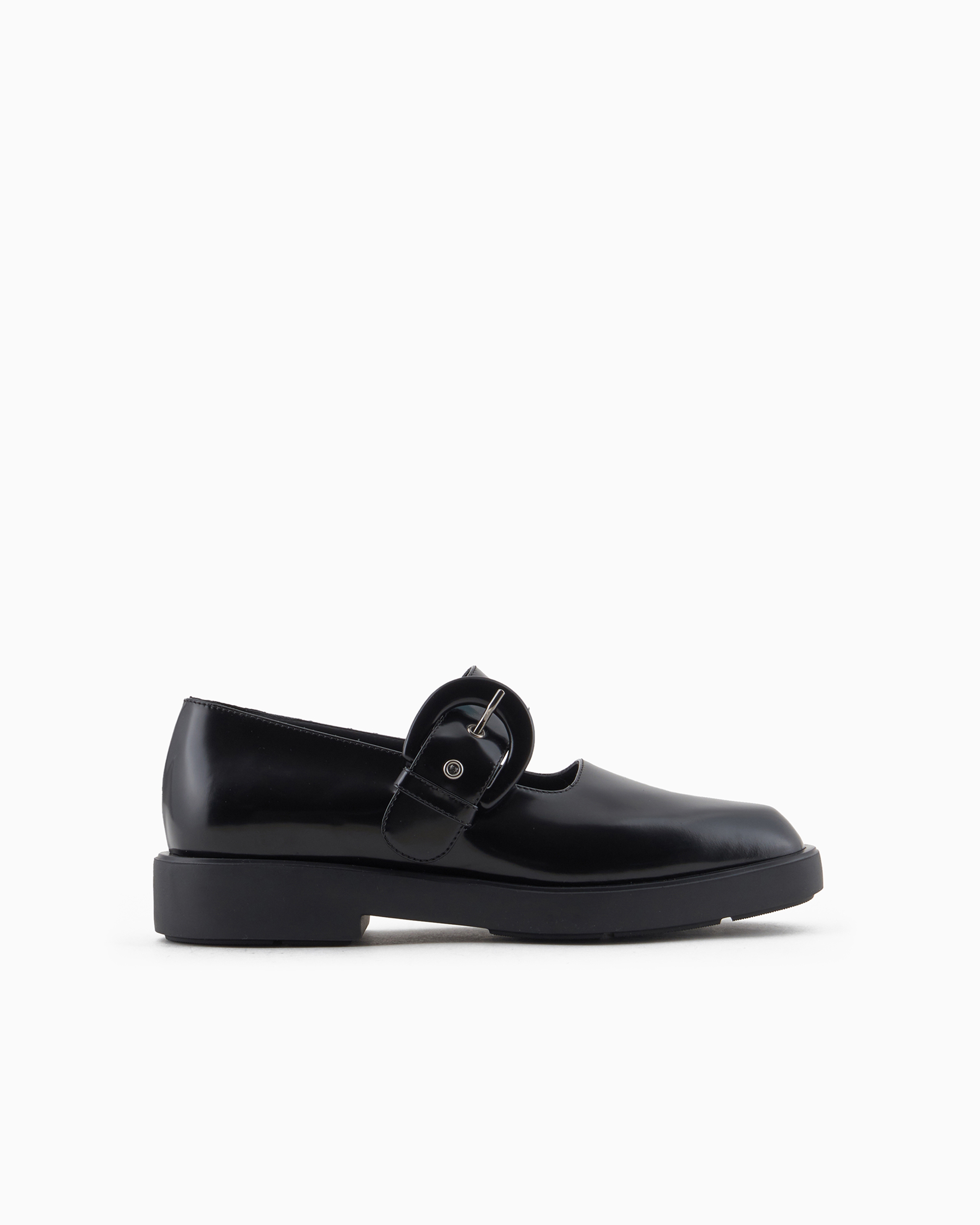 Emporio Armani Official Store Brushed Leather Ballerinas With Strap In Schwarz