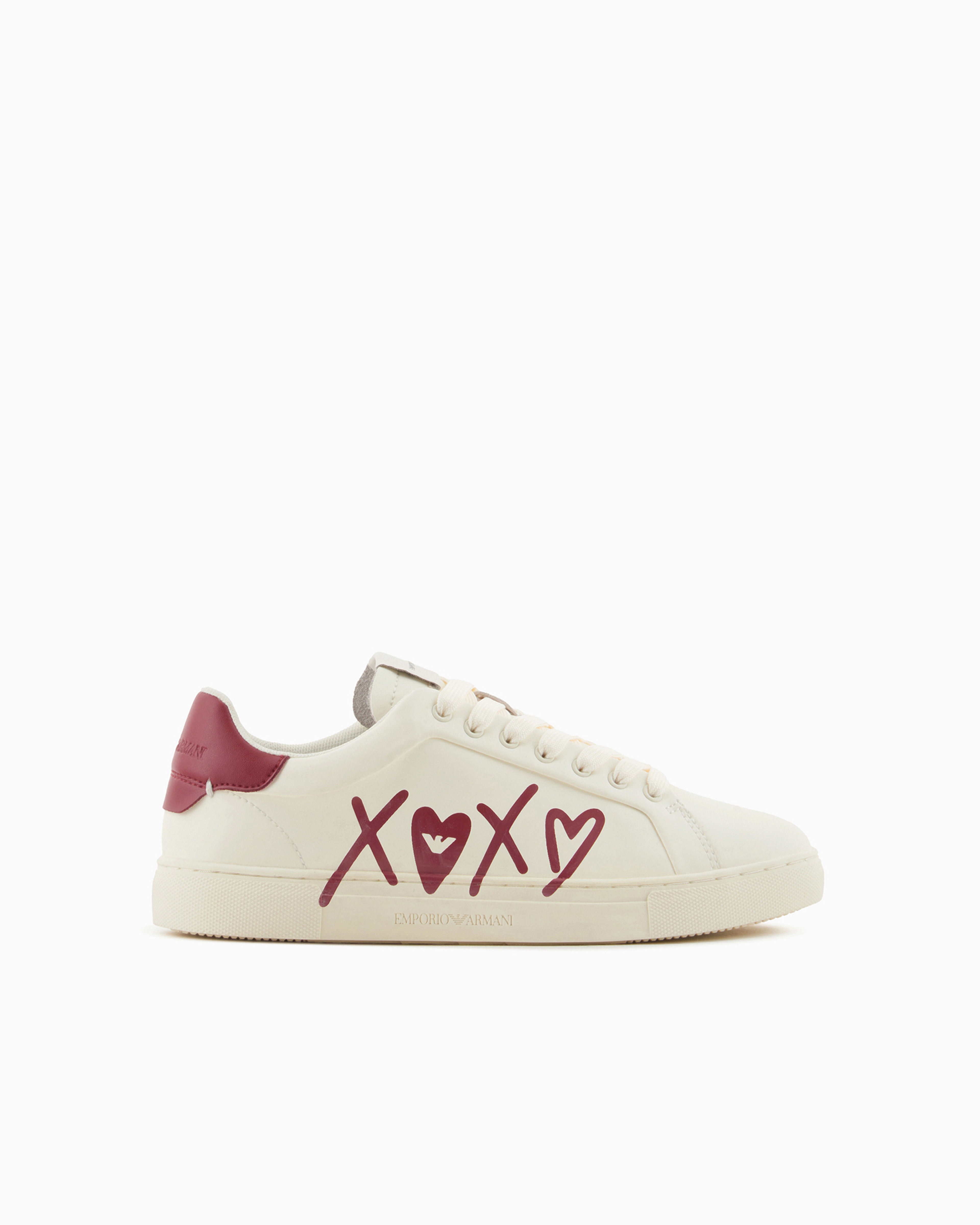 Emporio Armani Official Store Leather Sneakers With Xoxo Logo In White