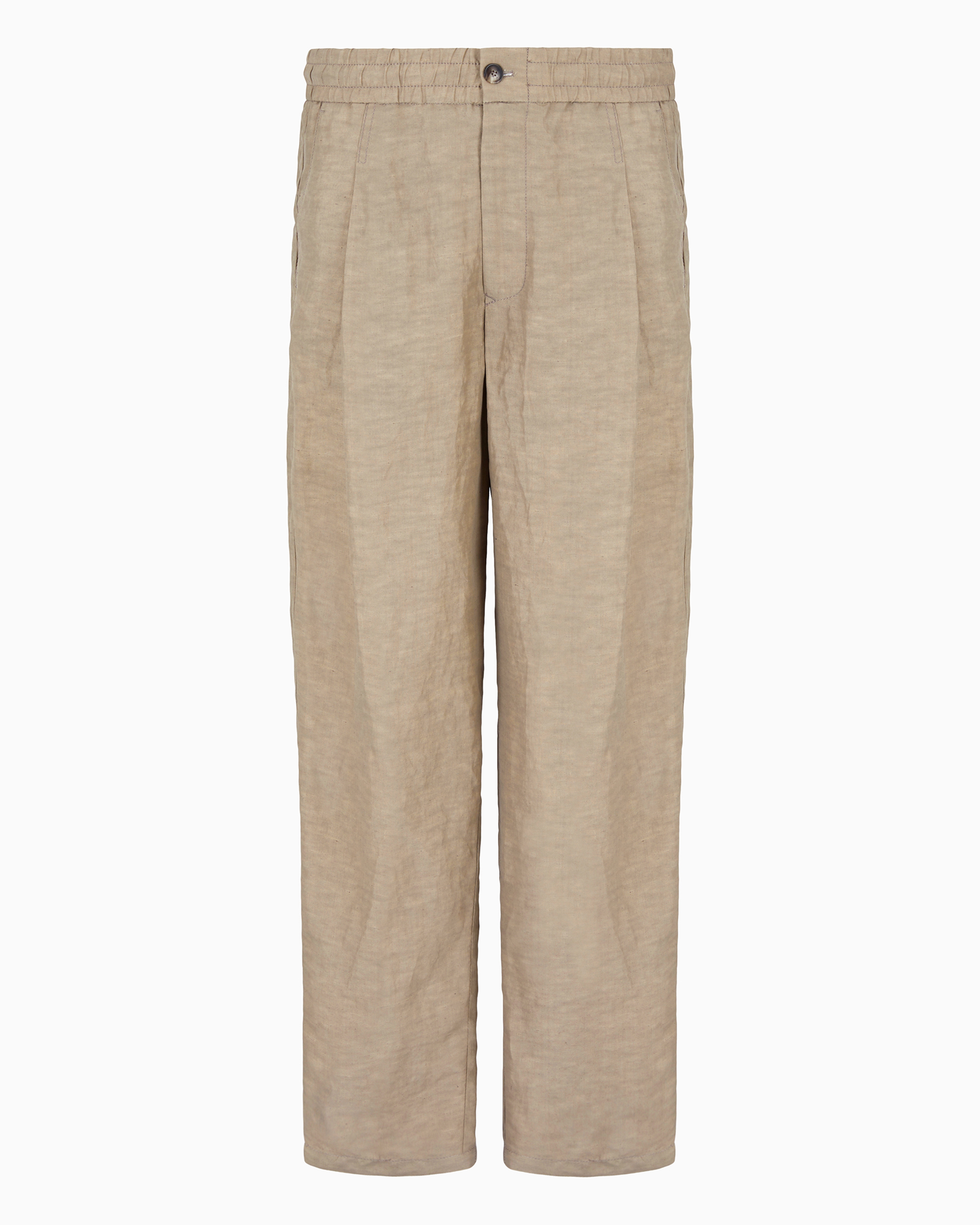 Giorgio Armani Official Store Viscose And Linen Canvas Single-darted Trousers In Beige