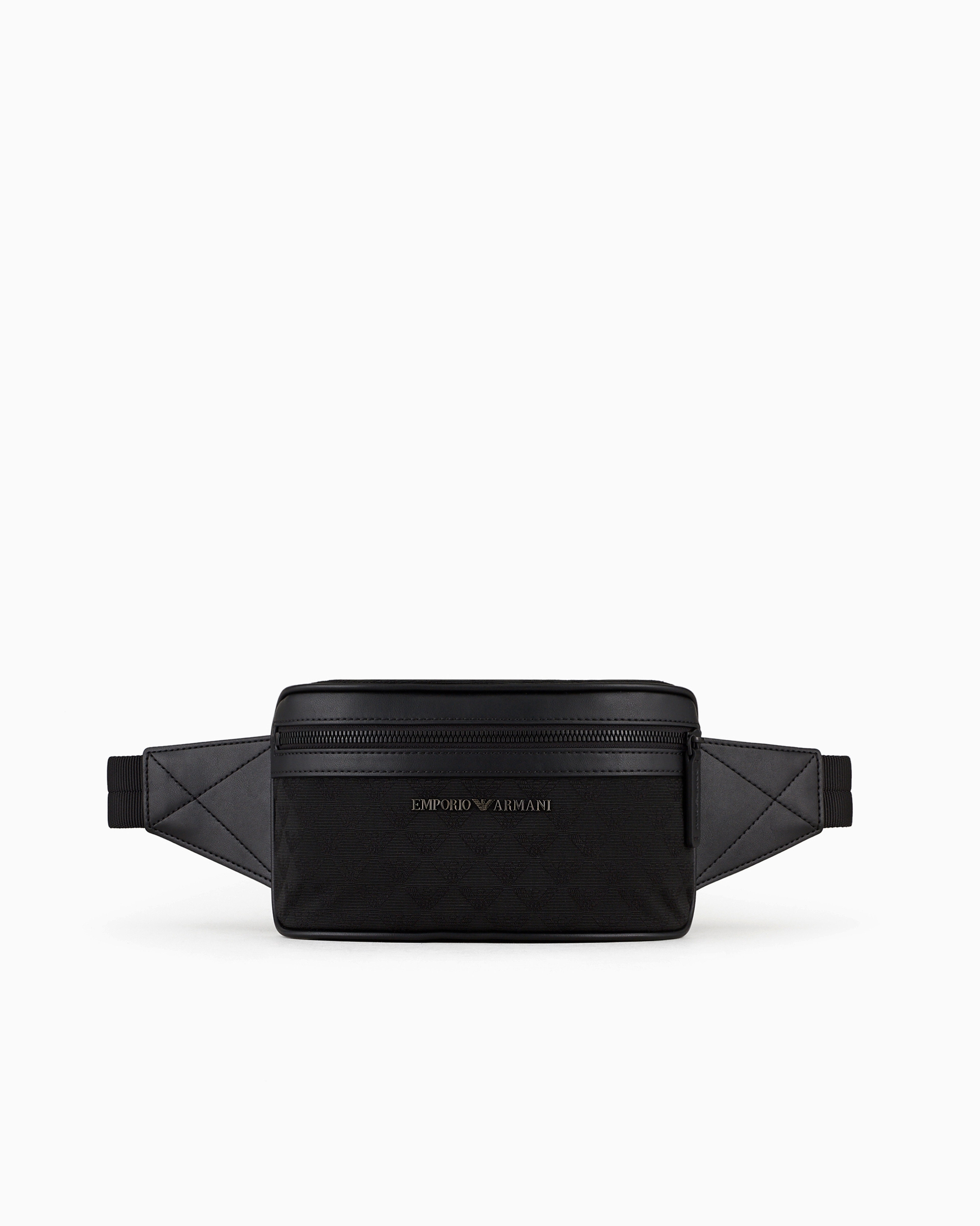 Emporio Armani Nylon Belt Bag With All-over Jacquard Eagle In Black