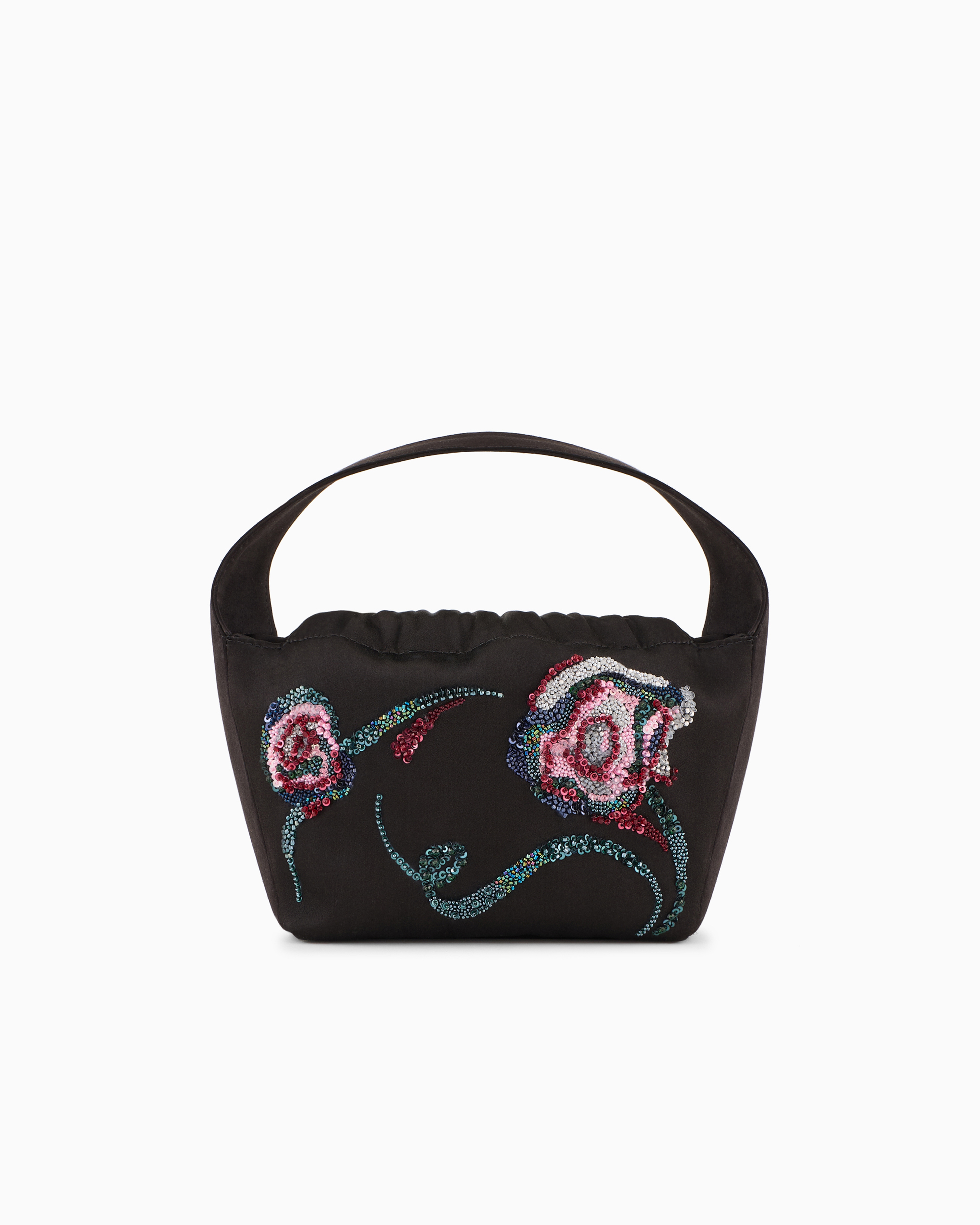 Giorgio Armani Embroidered Satin Small Bucket Bag In Patterned