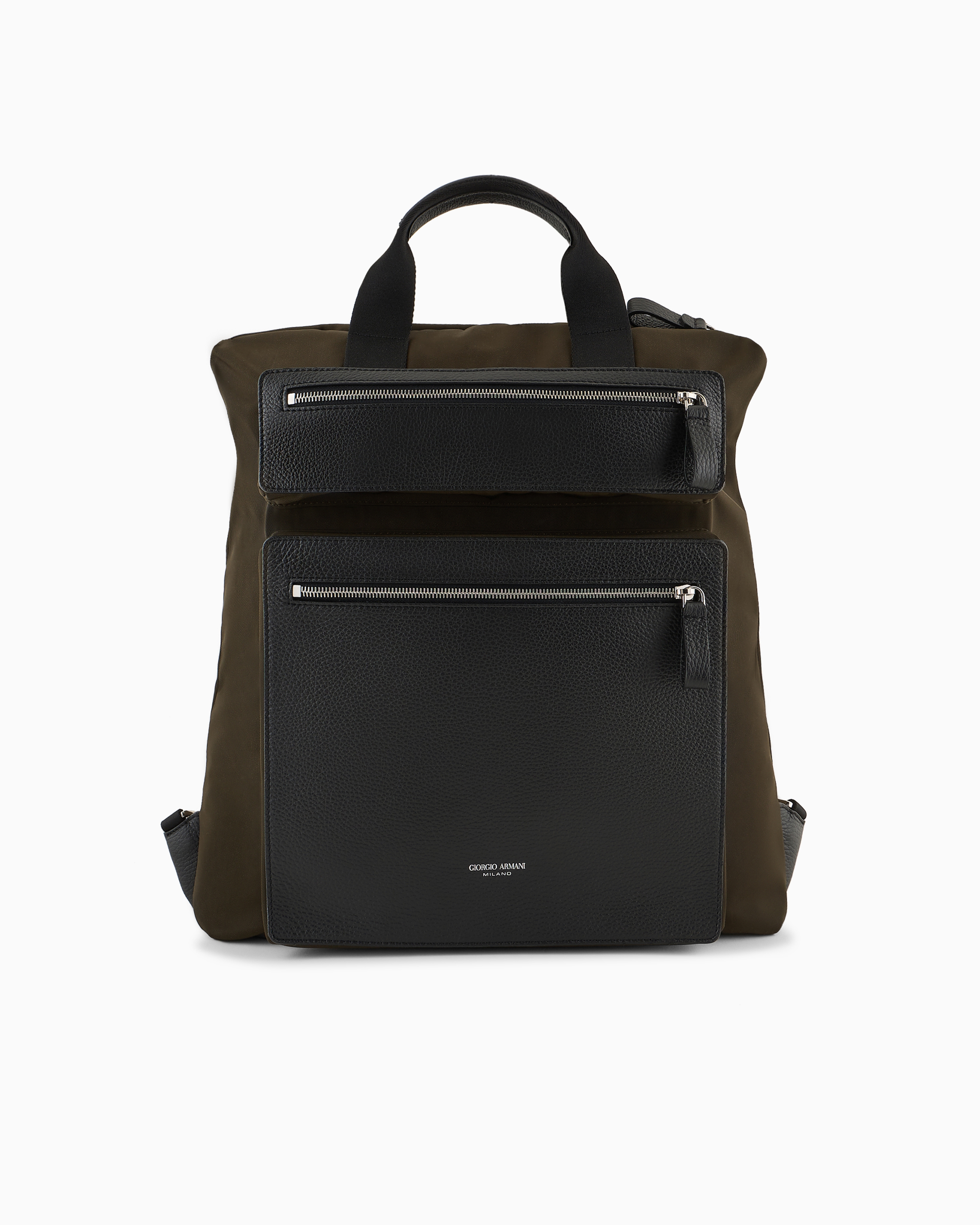 Giorgio Armani Asv Convertible Shopper Bag In Nylon And Pebbled Leather In Green